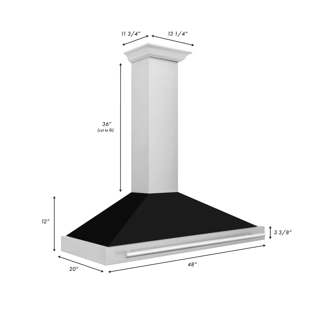 ZLINE 48 in. Convertible Stainless Steel Range Hood with Black Matte Shell and Stainless Steel Handle (KB4STX-BLM-48) - Image 8