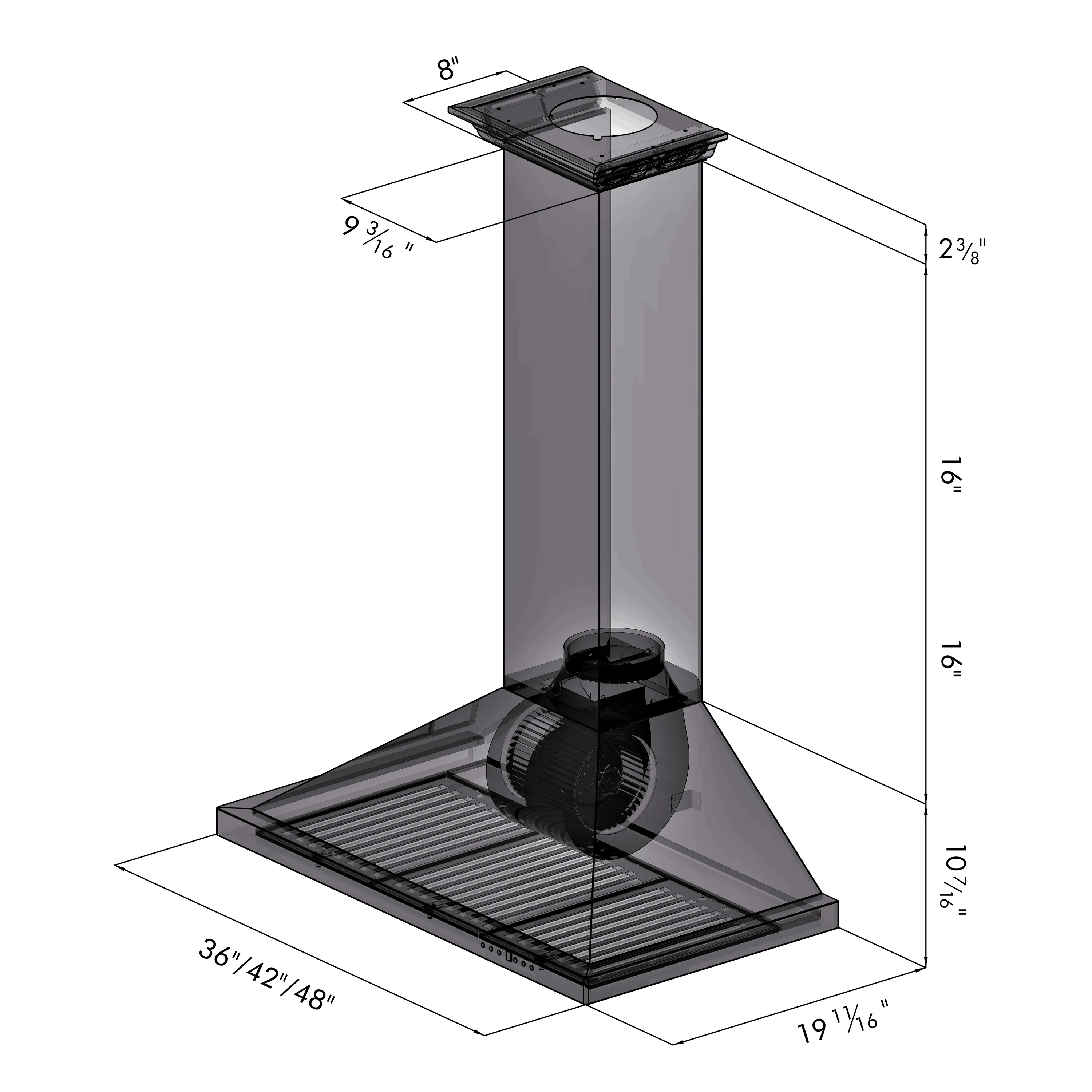 ZLINE 48" Convertible Vent Wall Mount Range Hood in Stainless Steel with Crown Molding (KBCRN-48) - Image 5