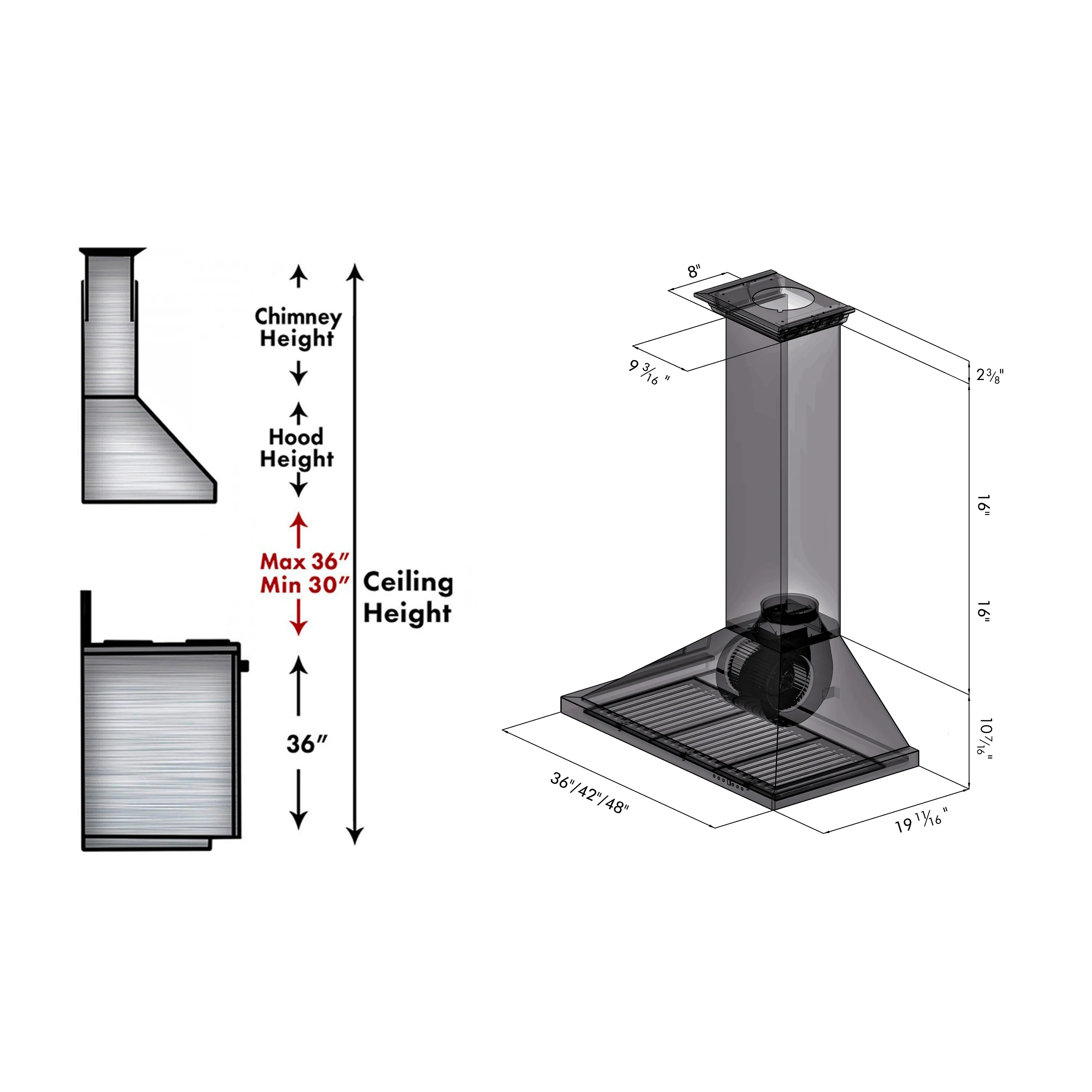 ZLINE 48" Convertible Vent Wall Mount Range Hood in Stainless Steel with Crown Molding (KBCRN-48) - Image 7