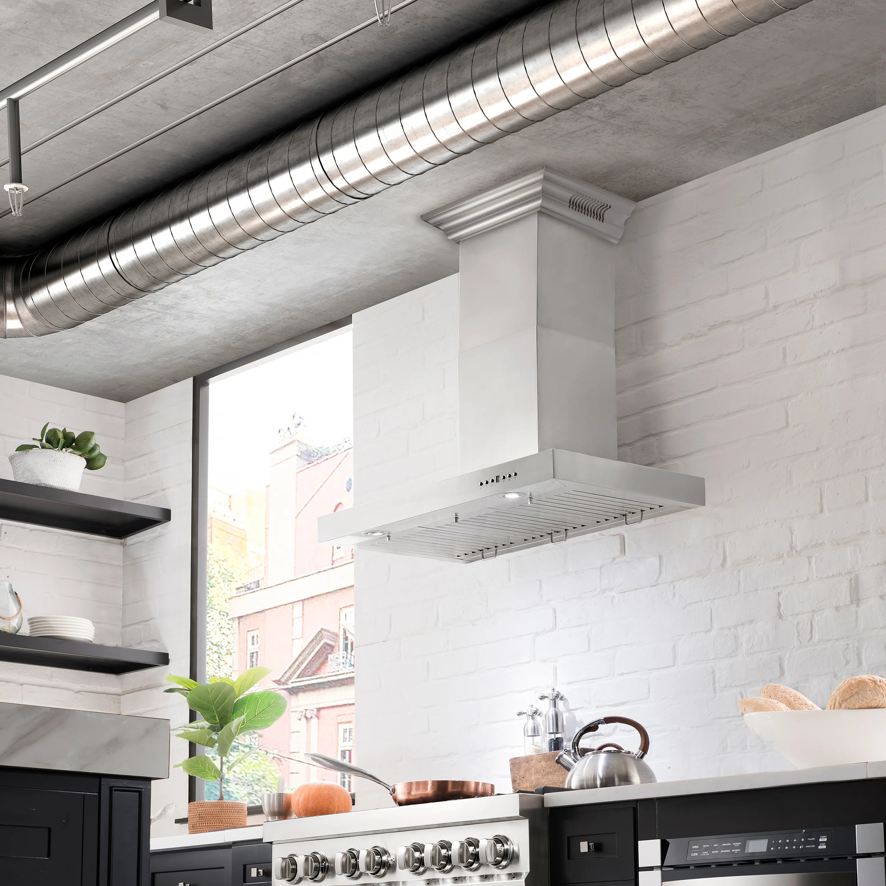 48" ZLINE CrownSound™Ducted Vent Wall Mount Range Hood in Stainless Steel with Built-in Bluetooth Speakers (KECRN-BT-48) - Image 12