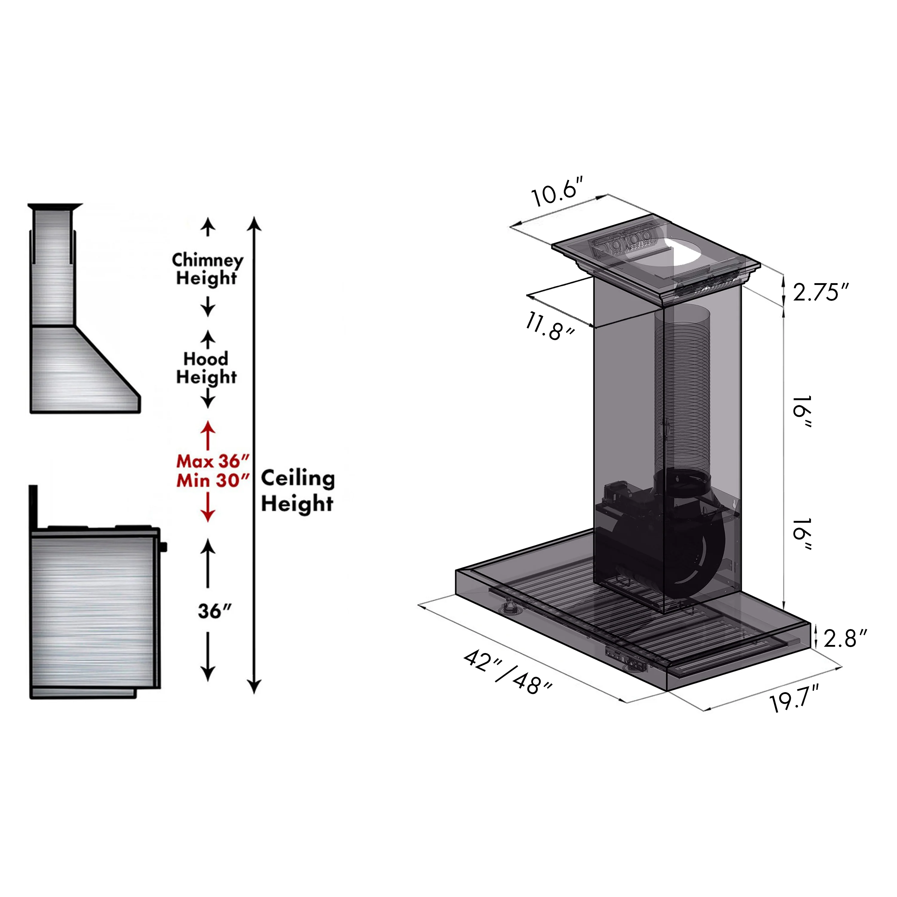 48" ZLINE CrownSound™Ducted Vent Wall Mount Range Hood in Stainless Steel with Built-in Bluetooth Speakers (KECRN-BT-48) - Image 13