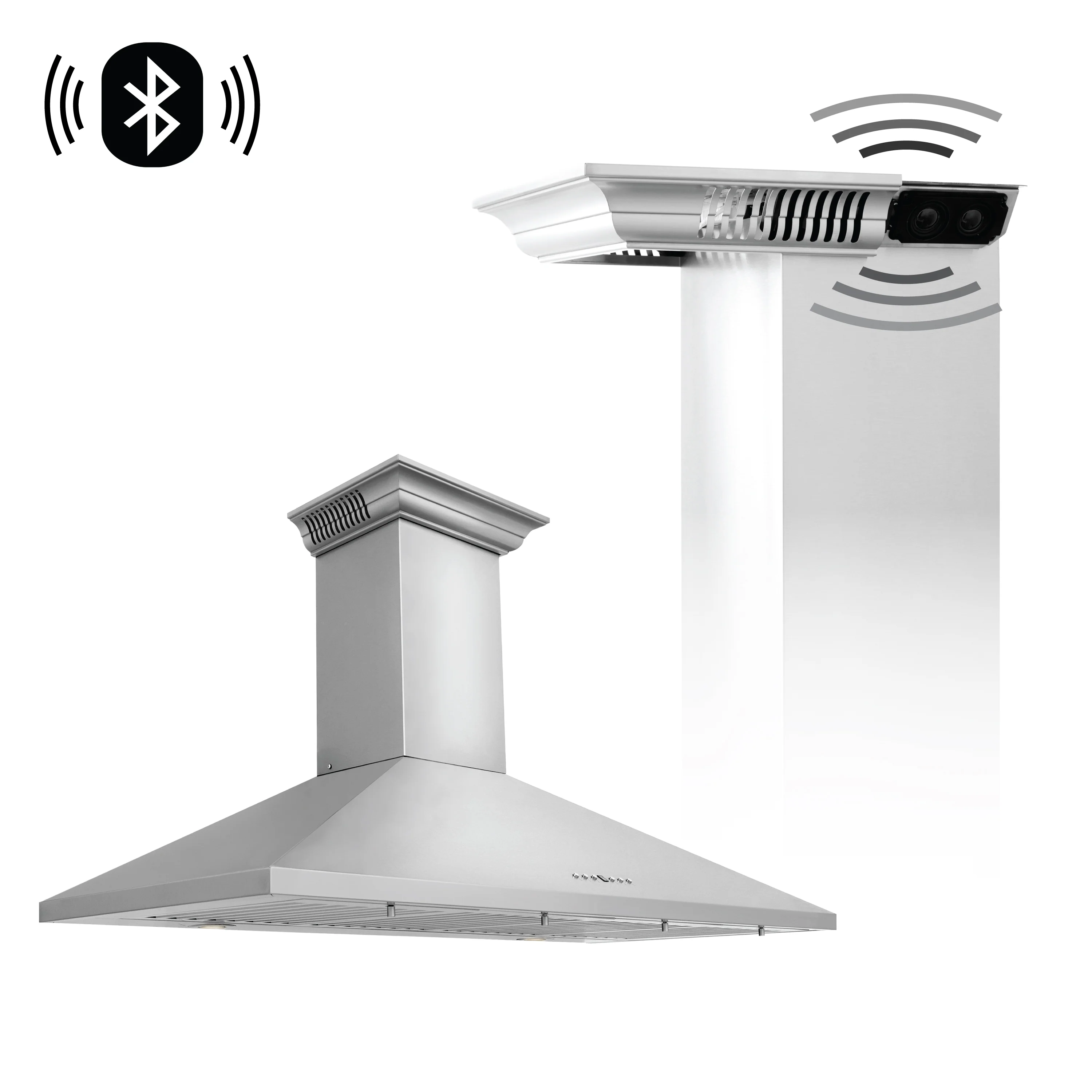 48" ZLINE CrownSound™Ducted Vent Wall Mount Range Hood in Stainless Steel with Built-in Bluetooth Speakers (KL2CRN-BT-48) - Image 4
