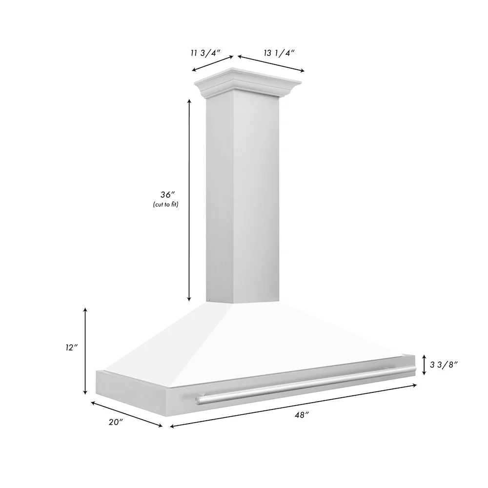 ZLINE 48 in. Convertible Stainless Steel Range Hood with White Matte Shell and Stainless Steel Handle (KB4STX-WM-48) - Image 7