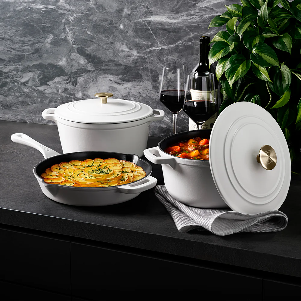ZLINE 5-Piece Enameled Cast Iron Cookware Set in White Matte (CWSETS-WM-5) - Image 2