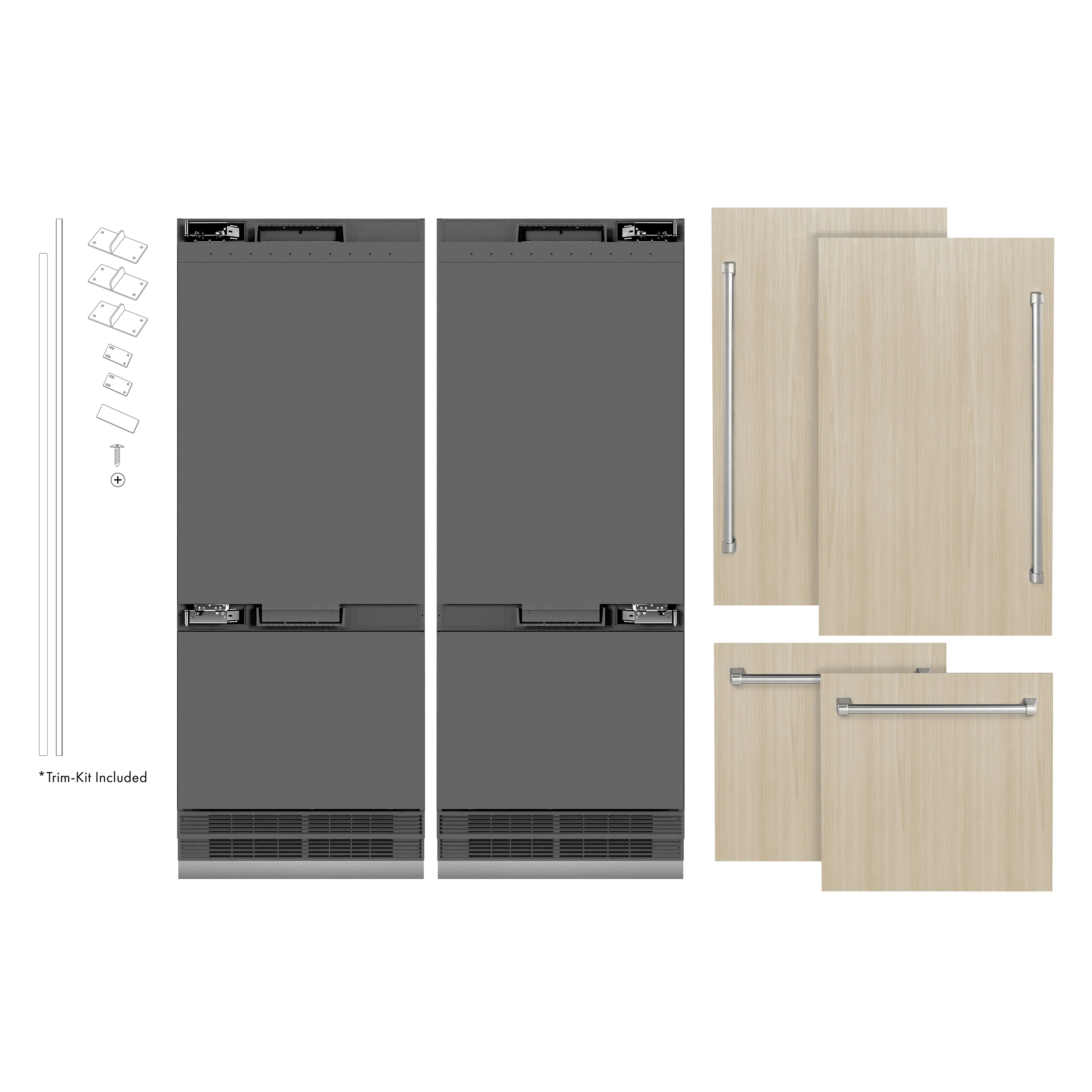 ZLINE 60 in. 32.2 cu. ft. Panel Ready French Door Built-In Bottom Freezer Refrigerator with Water Dispensers and Ice Makers with Graphite Gray Interior (GRBIV-60) - Image 6