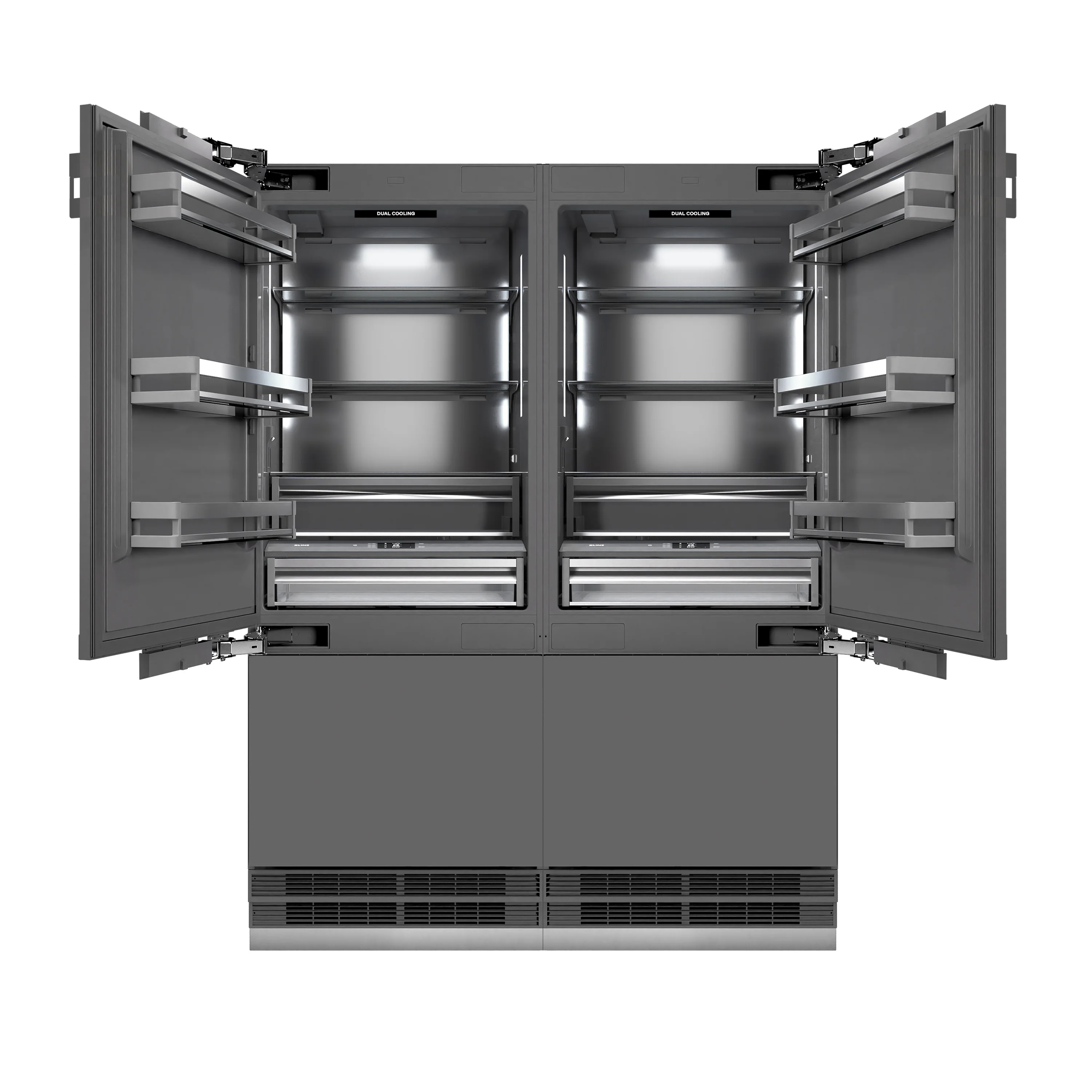 ZLINE 60 in. 32.2 cu. ft. Panel Ready French Door Built-In Bottom Freezer Refrigerator with Water Dispensers and Ice Makers with Graphite Gray Interior (GRBIV-60) - Image 8