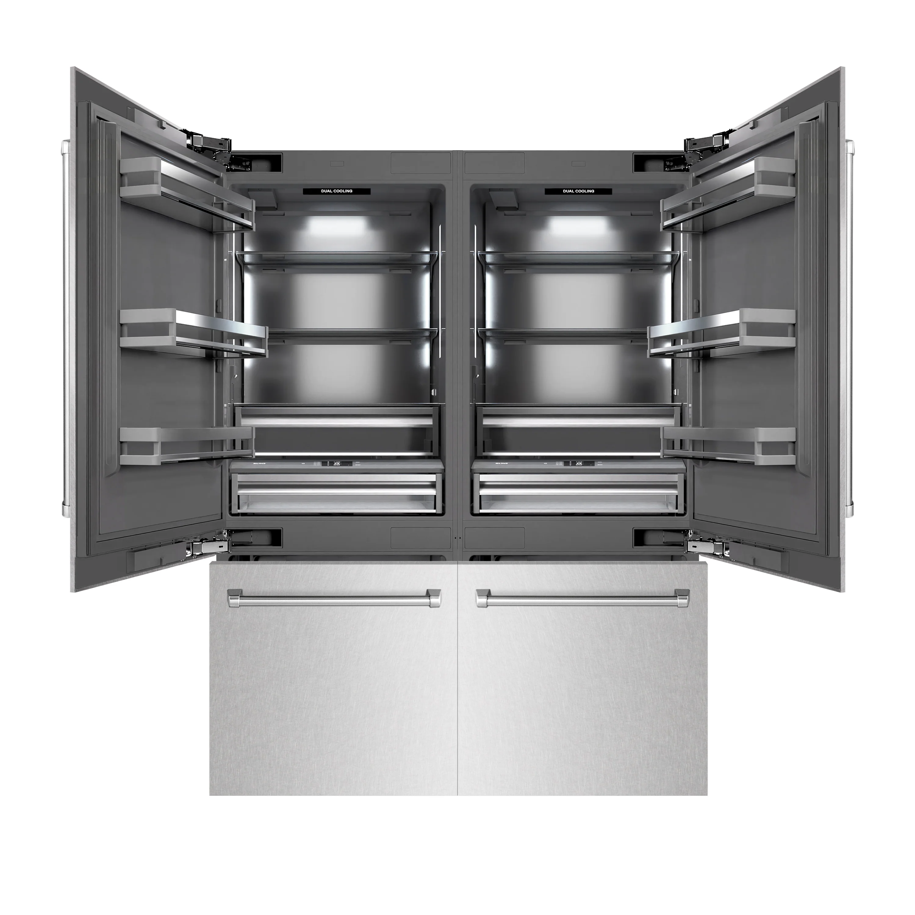 ZLINE 60 in. 32.2 cu. ft. French Door Built-In Bottom Freezer Refrigerator with Water Dispensers and Ice Makers in Satin Stainless Steel with Graphite Gray Interior (GRBIV-SN-60) - Image 4