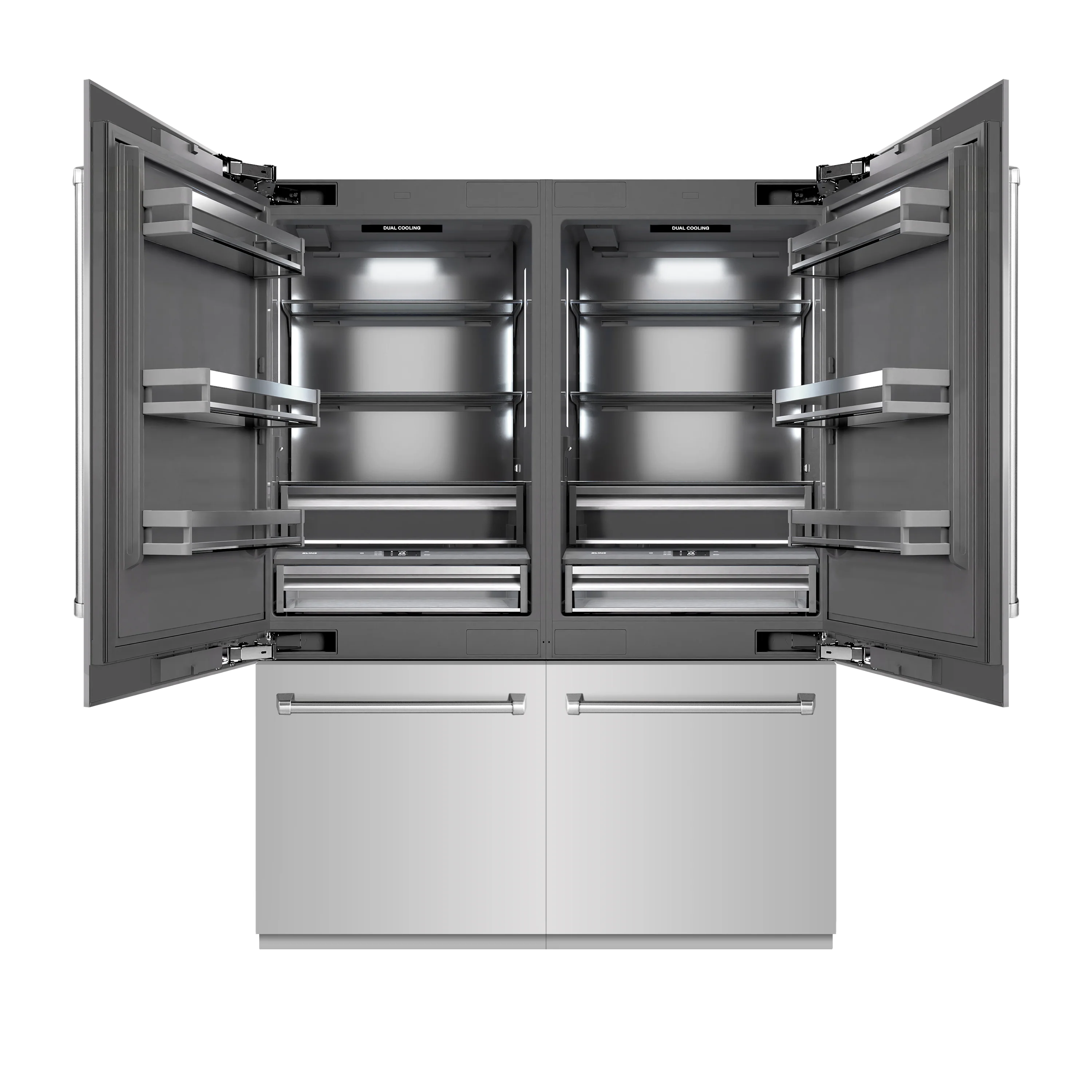 ZLINE 60 in. 32.2 cu. ft. French Door Built-In Bottom Freezer Refrigerator with Water Dispensers and Ice Makers in Stainless Steel with Graphite Gray Interior (GRBIV-304-60)
