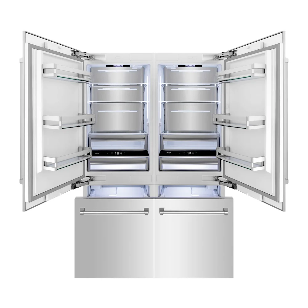 ZLINE 60 in. 32.2 cu. ft. French Door Built-In Bottom Freezer Refrigerator with Water Dispensers and Ice Makers in Stainless Steel (RBIV-304-60) - Image 3