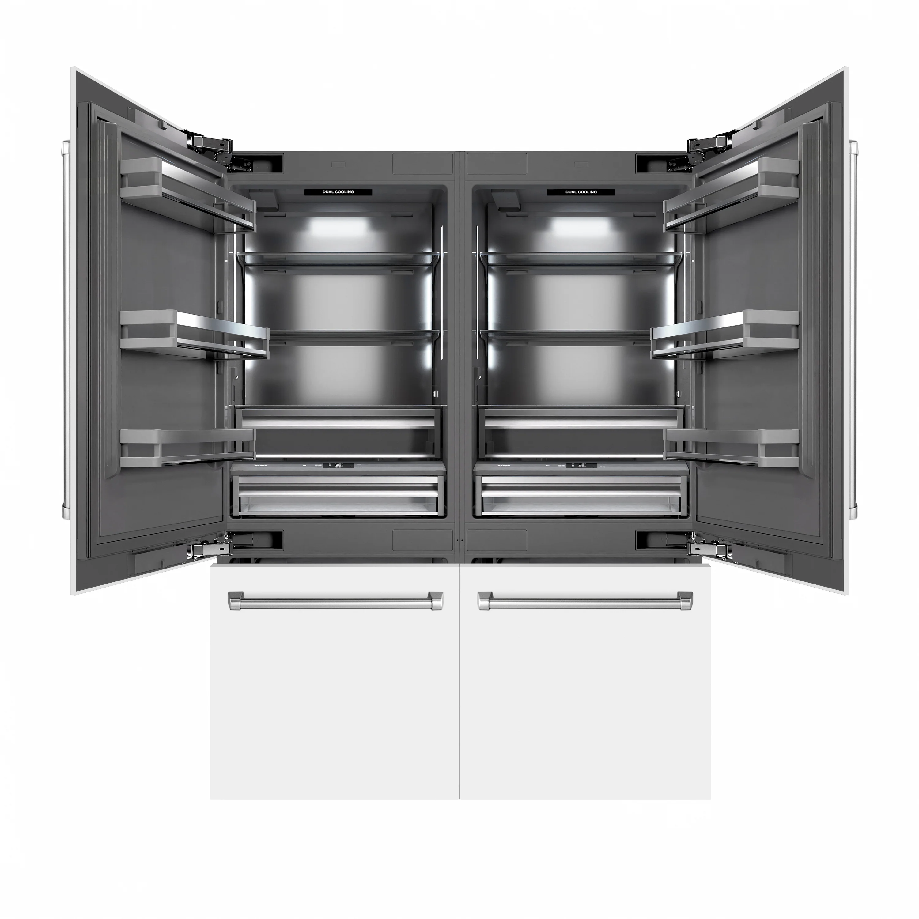 ZLINE 60 in. 32.2 cu. ft. French Door Built-In Bottom Freezer Refrigerator with Water Dispensers and Ice Makers in White Matte with Graphite Gray Interior (GRBIV-WM-60)
