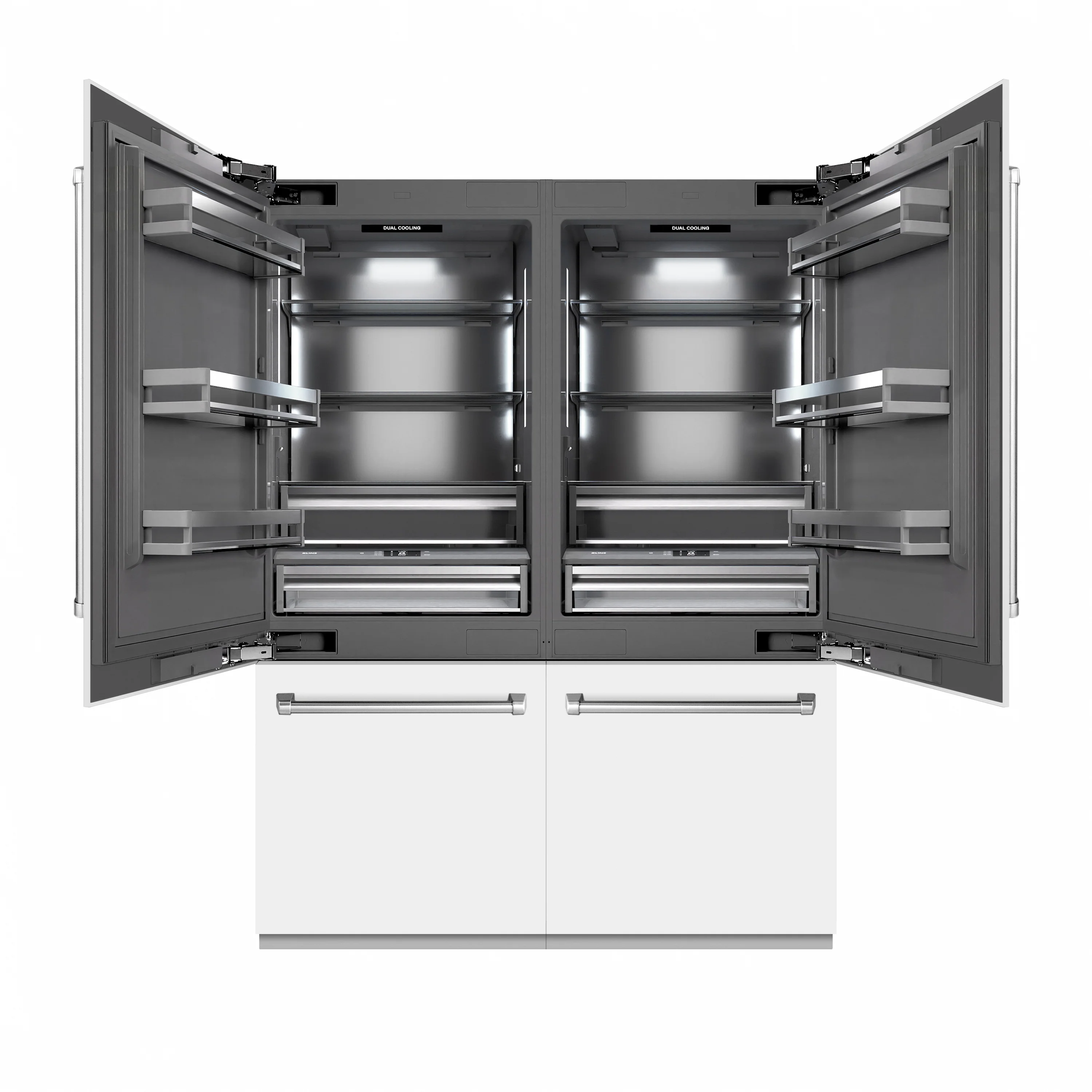 ZLINE 60 in. 32.2 cu. ft. French Door Built-In Bottom Freezer Refrigerator with Water Dispensers and Ice Makers in White Matte with Graphite Gray Interior (GRBIV-WM-60) - Image 4