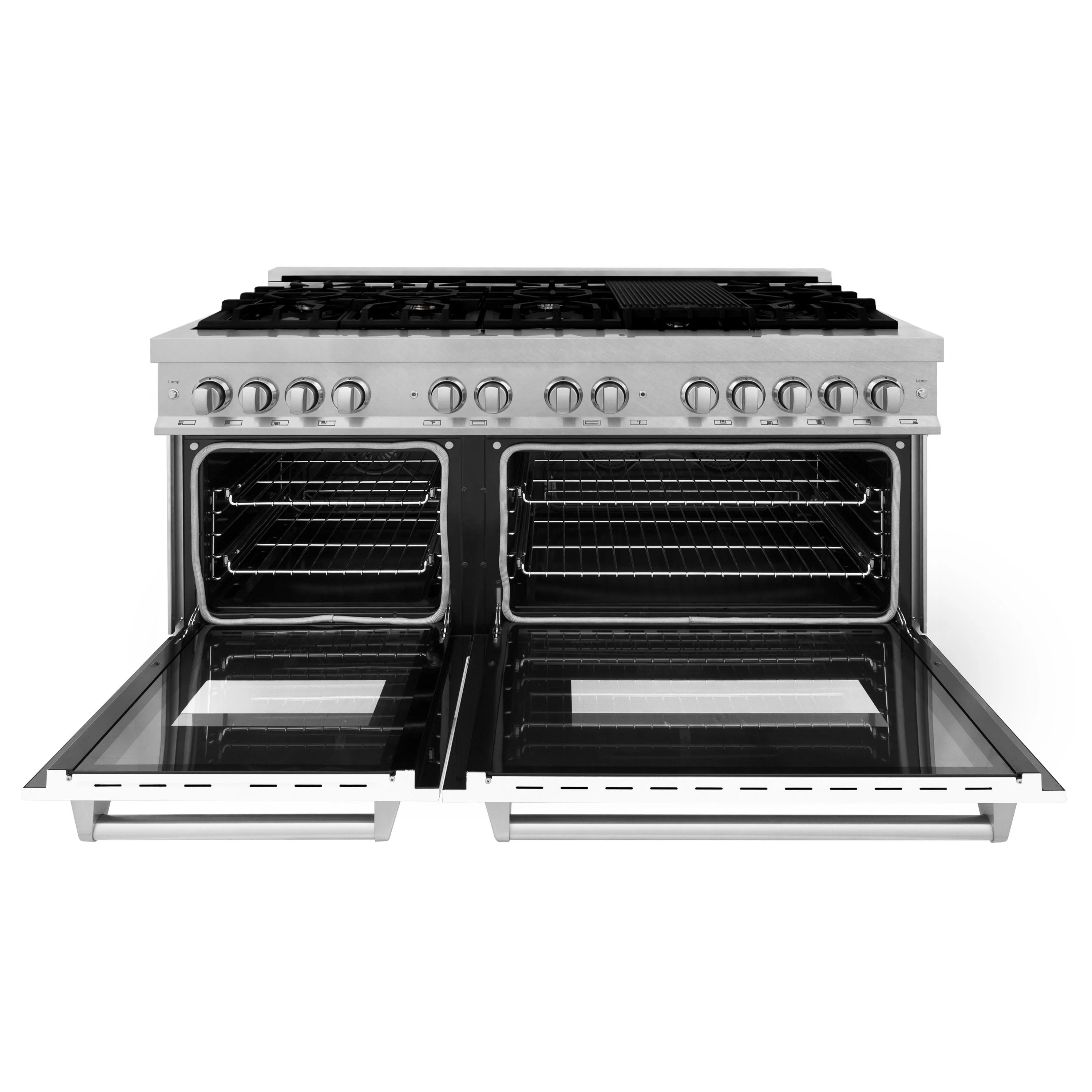 ZLINE 60 in. 7.4 cu. ft. Legacy Dual Fuel Range with 9 Burner Gas Cooktop and 2 Electric Convection Ovens in Satin Stainless Steel with White Matte Doors and Griddle (RAS-WM-GR-60) - Image 3
