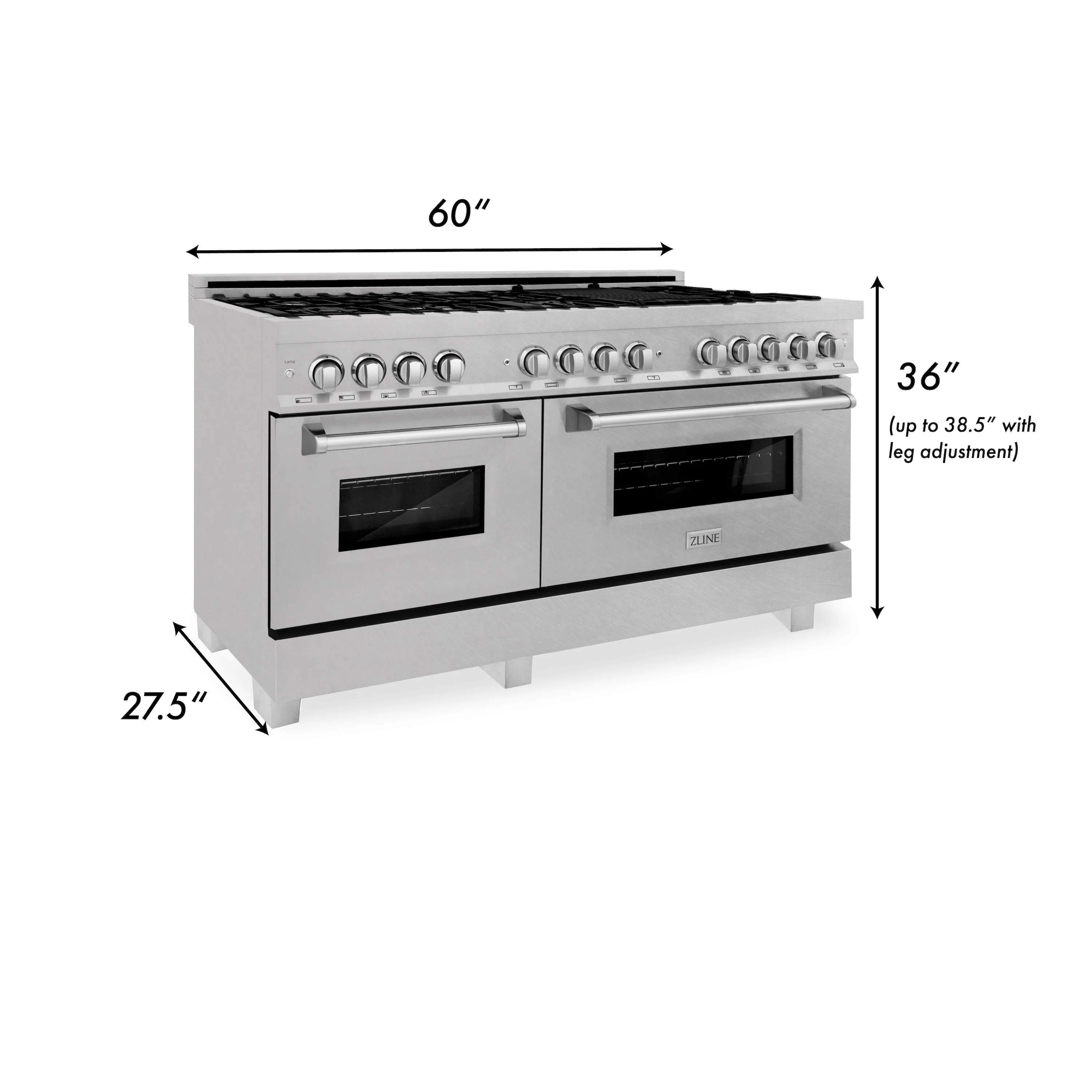 ZLINE 60 in. 7.4 cu. ft. Legacy Dual Fuel Range with 9 Burner Gas Cooktop and 2 Electric Convection Ovens in Satin Stainless Steel with Griddle (RAS-SN-GR-60) - Image 11