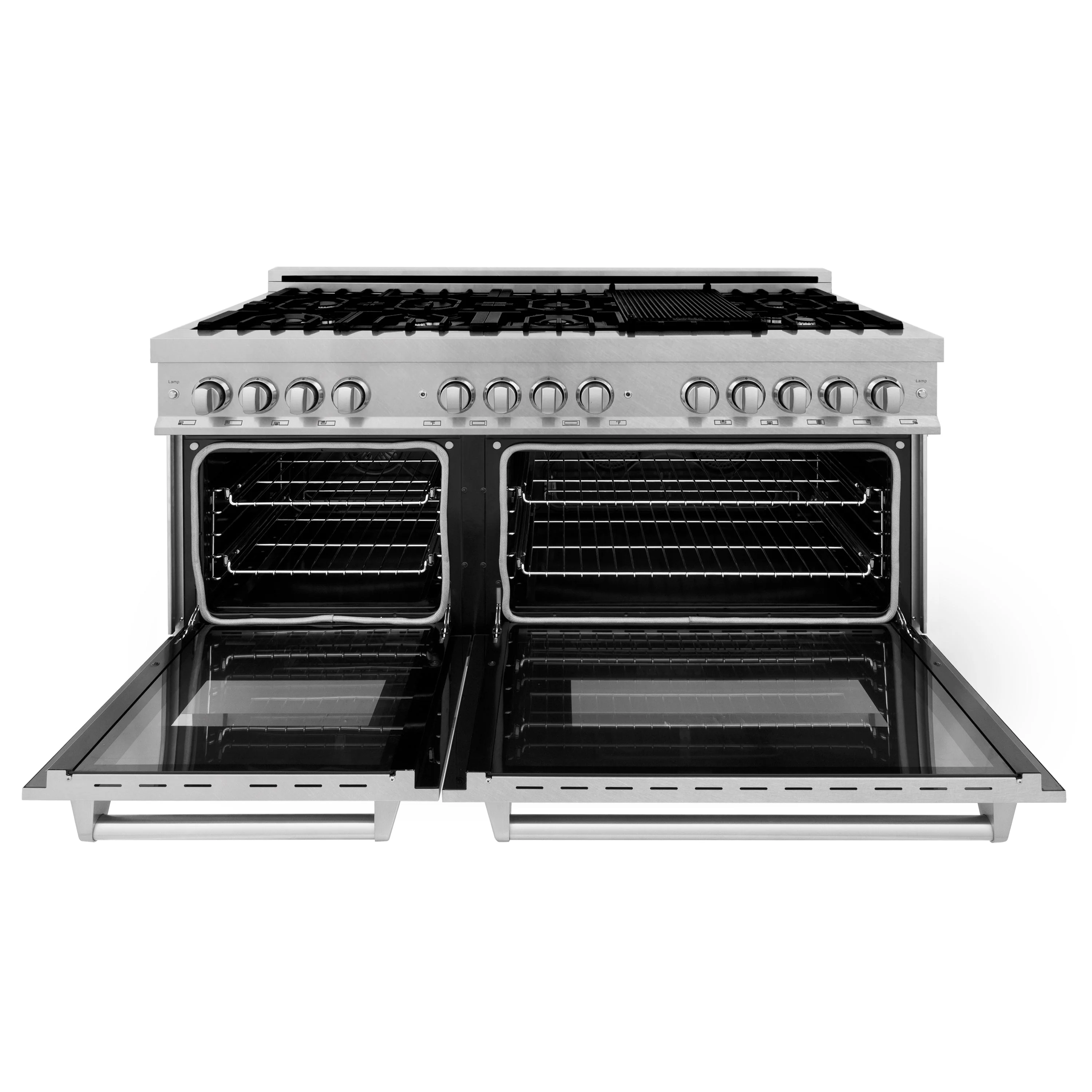 ZLINE 60 in. 7.4 cu. ft. Legacy Dual Fuel Range with 9 Burner Gas Cooktop and 2 Electric Convection Ovens in Satin Stainless Steel with Griddle (RAS-SN-GR-60) - Image 3