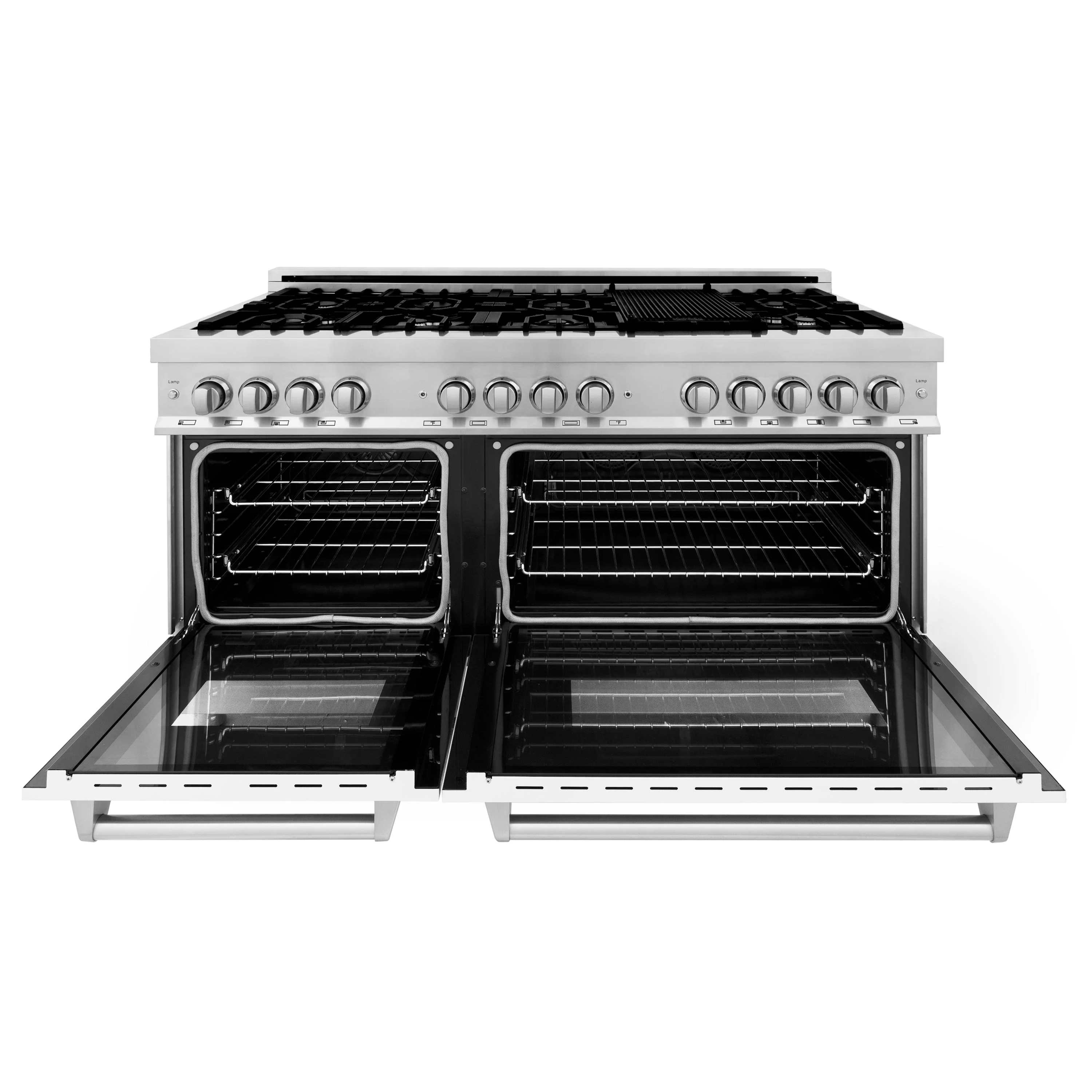 ZLINE 60 in. 7.4 cu. ft. Legacy Dual Fuel Range with 9 Burner Gas Cooktop and 2 Electric Convection Ovens in Stainless Steel with Griddle and White Matte Doors (RA-WM-GR-60) - Image 4