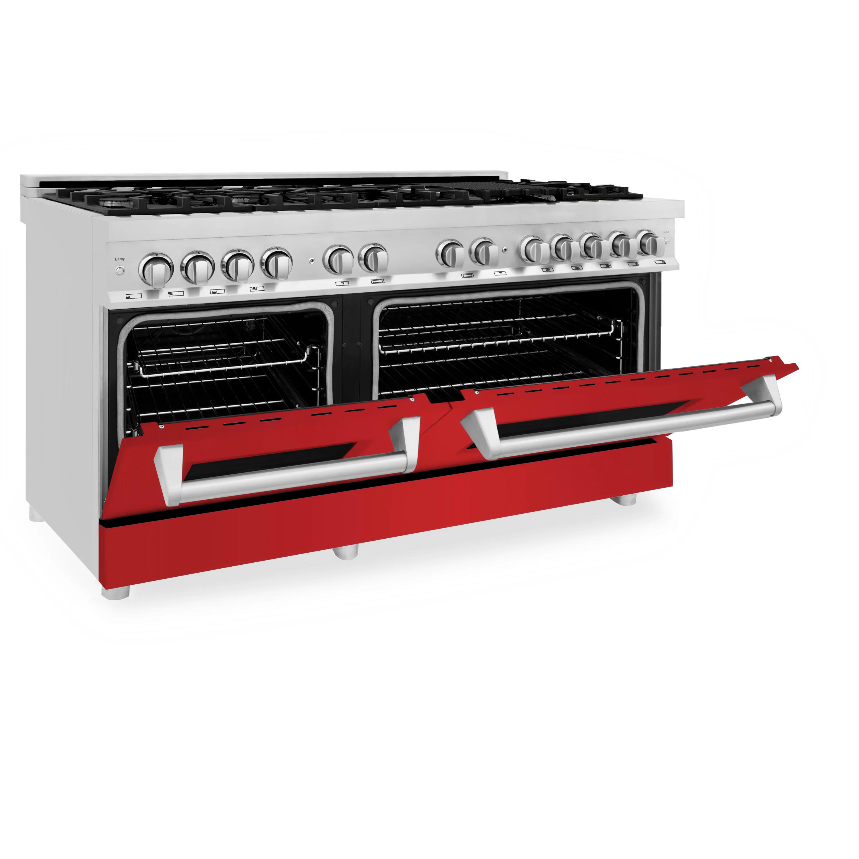 ZLINE 60 in. 7.4 cu. ft. Legacy Dual Fuel Range with 9 Burner Gas Cooktop and 2 Electric Convection Ovens in Stainless Steel and Red Matte Doors (RA-RM-60) - Image 7