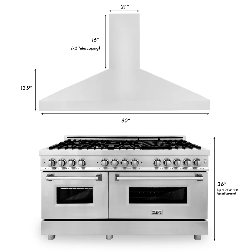 ZLINE 60 in. Kitchen Package with Stainless Steel Dual Fuel Range and Convertible Vent Range Hood (2KP-RARH60) - Image 3