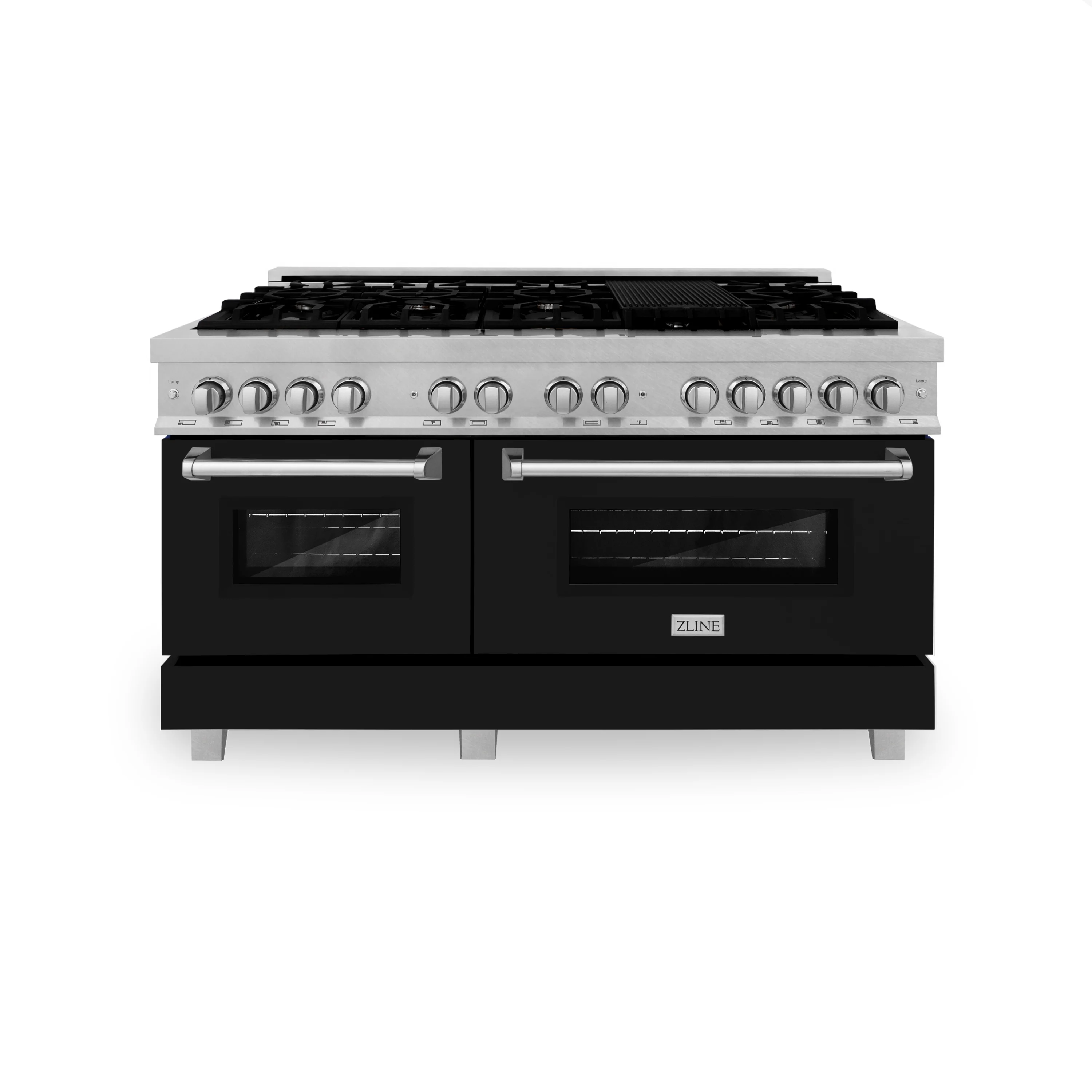 ZLINE 60 in. 7.4 cu. ft. Legacy Dual Fuel Range with 9 Burner Gas Cooktop and 2 Electric Convection Ovens in Satin Stainless Steel and Black Matte Doors (RAS-BLM-60) - Image 5