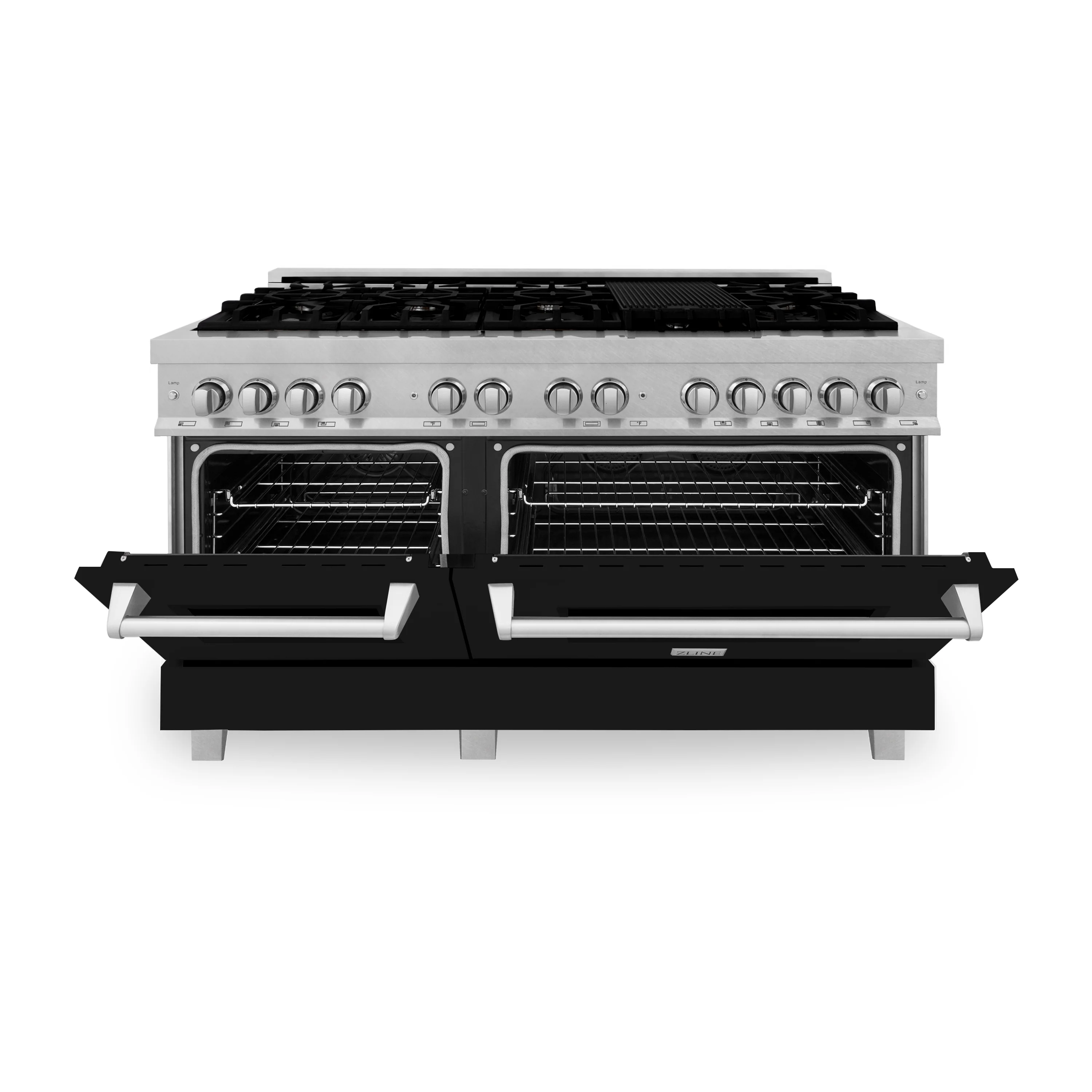 ZLINE 60 in. 7.4 cu. ft. Legacy Dual Fuel Range with 9 Burner Gas Cooktop and 2 Electric Convection Ovens in Satin Stainless Steel and Black Matte Doors (RAS-BLM-60) - Image 6