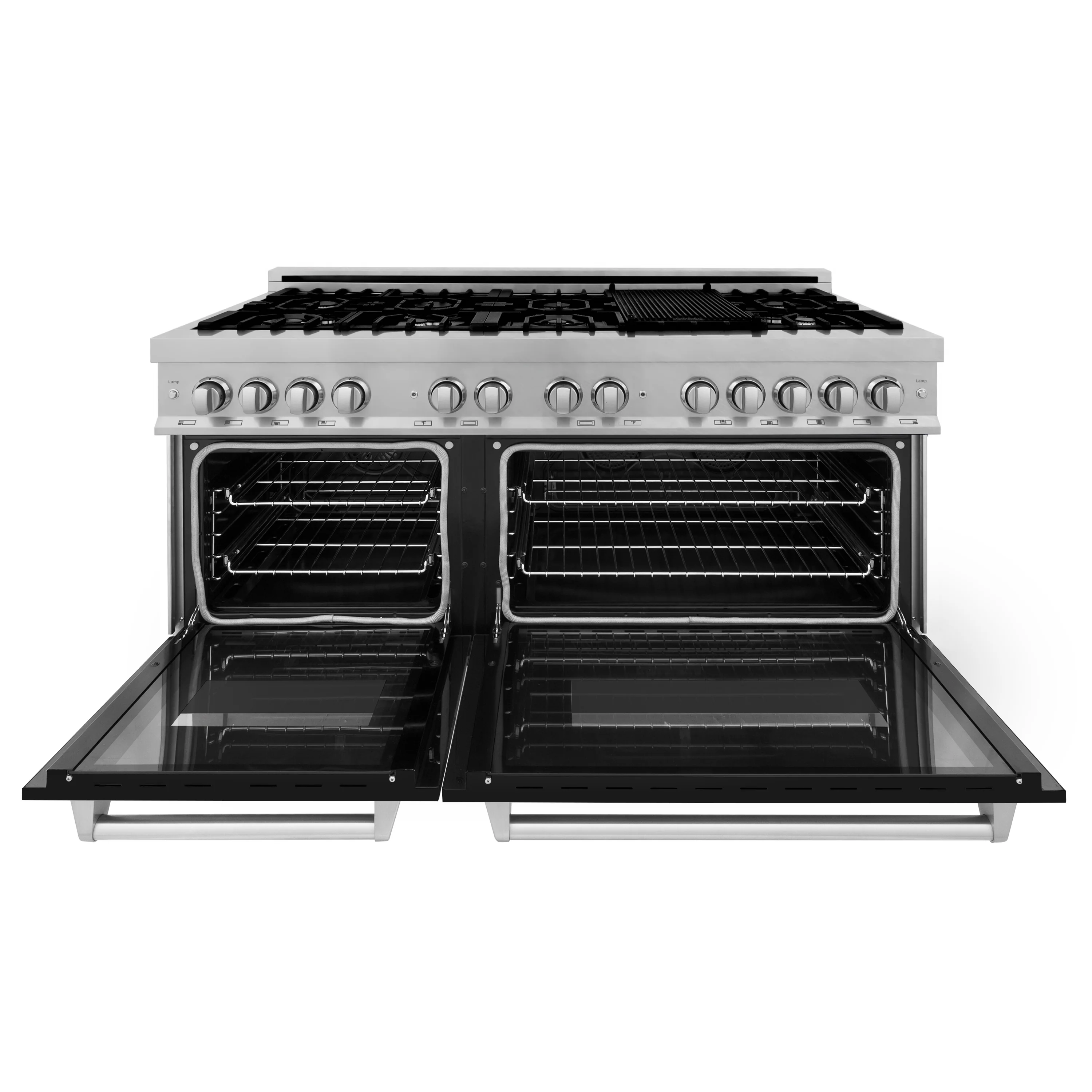 ZLINE 60 in. 7.4 cu. ft. Legacy Dual Fuel Range with 9 Burner Gas Cooktop and 2 Electric Convection Ovens in Satin Stainless Steel and Black Matte Doors (RAS-BLM-60) - Image 8