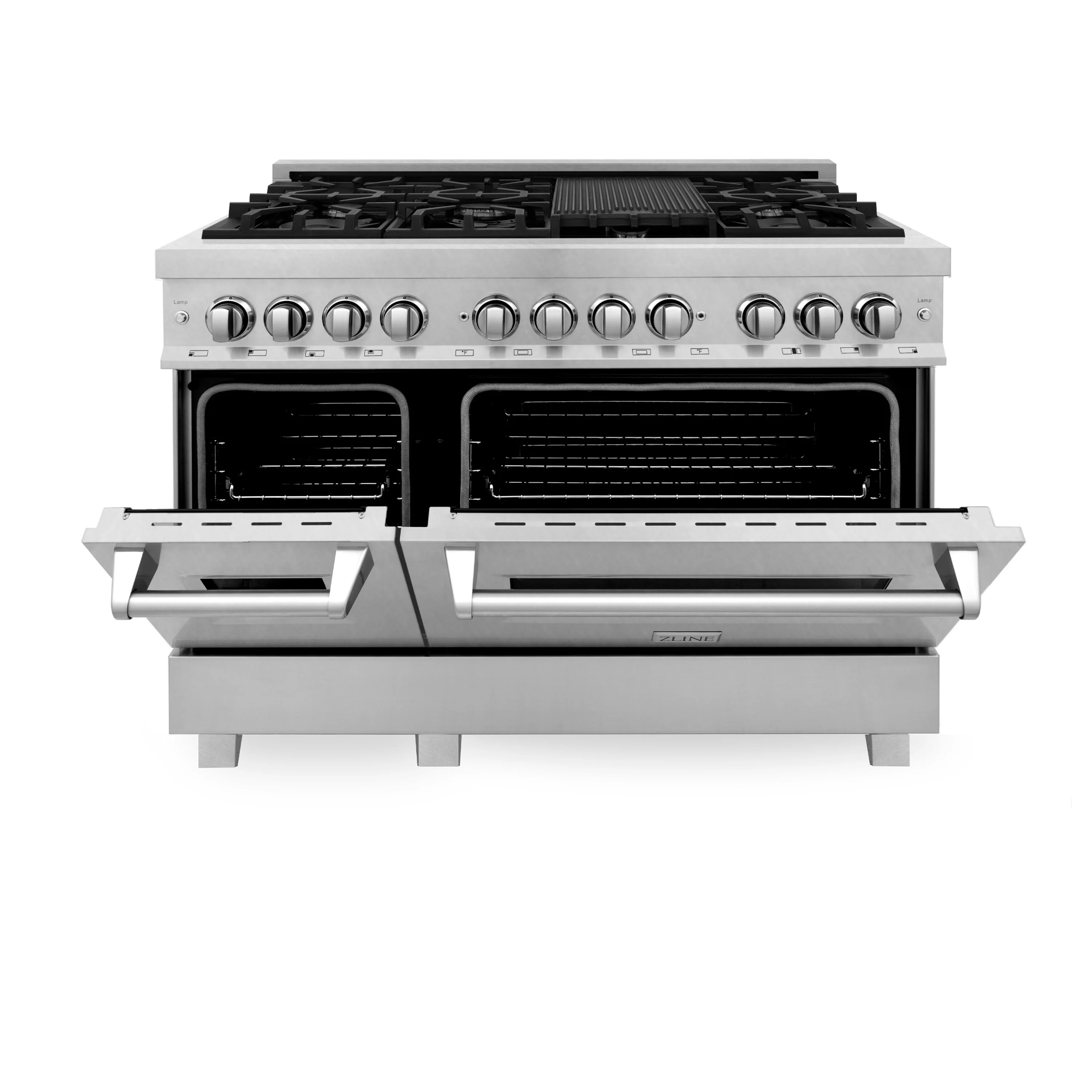 ZLINE 60 in. 7.4 cu. ft. Legacy Dual Fuel Range with 9 Burner Gas Cooktop and 2 Electric Convection Ovens in Satin Stainless Steel (RAS-SN-60) - Image 4