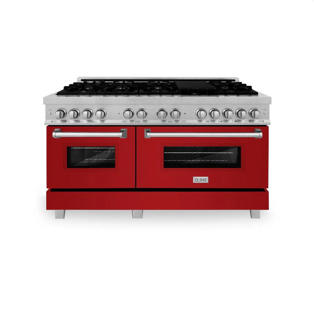 ZLINE 60 in. 7.4 cu. ft. Legacy Dual Fuel Range with 9 Burner Gas Cooktop and 2 Electric Convection Ovens in Satin Stainless Steel and Red Gloss Doors (RAS-RG-60) - Image 7