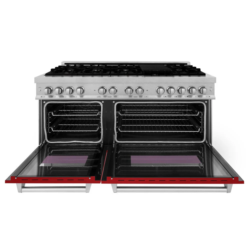 ZLINE 60 in. 7.4 cu. ft. Legacy Dual Fuel Range with 9 Burner Gas Cooktop and 2 Electric Convection Ovens in Satin Stainless Steel and Red Gloss Doors (RAS-RG-60) - Image 9