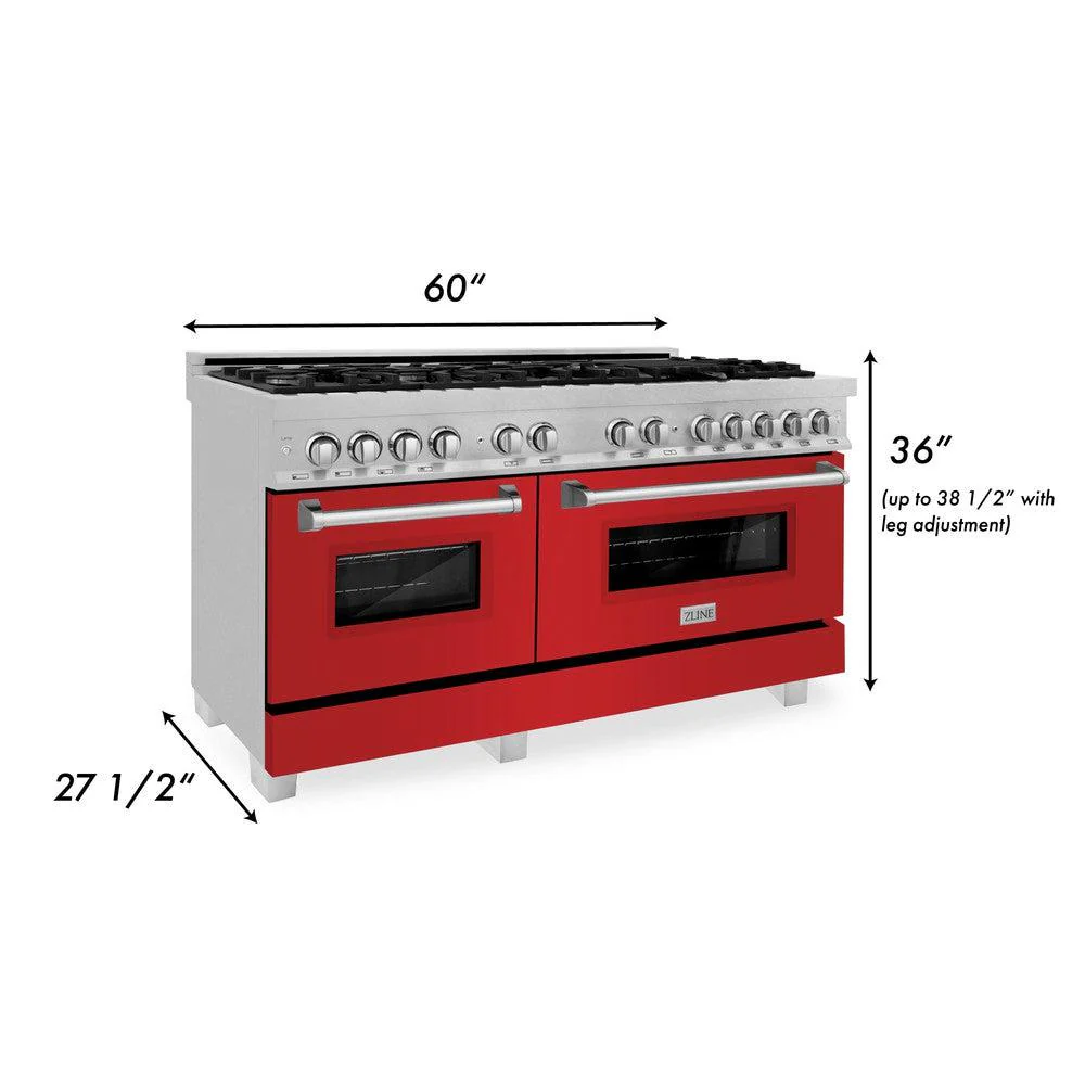 ZLINE 60 in. 7.4 cu. ft. Legacy Dual Fuel Range with 9 Burner Gas Cooktop and 2 Electric Convection Ovens in Satin Stainless Steel and Red Matte Doors (RAS-RM-60) - Image 14