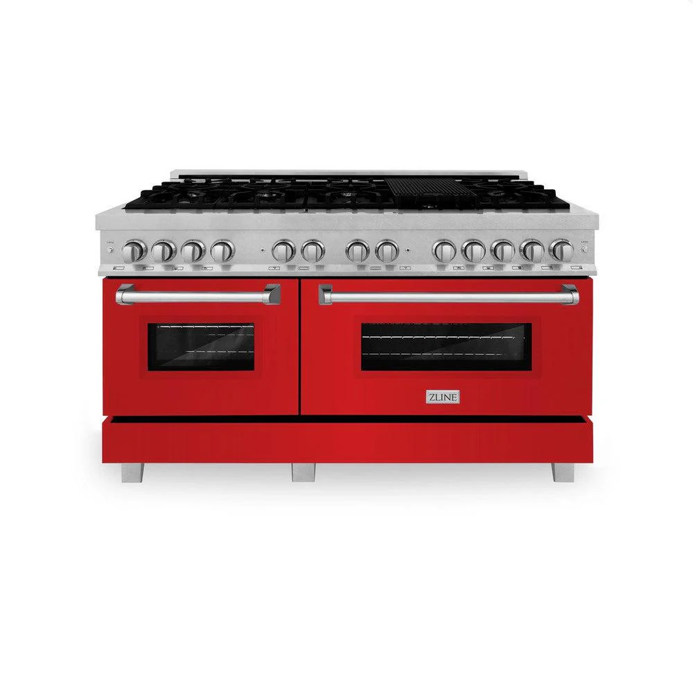 ZLINE 60 in. 7.4 cu. ft. Legacy Dual Fuel Range with 9 Burner Gas Cooktop and 2 Electric Convection Ovens in Satin Stainless Steel and Red Matte Doors (RAS-RM-60) - Image 3