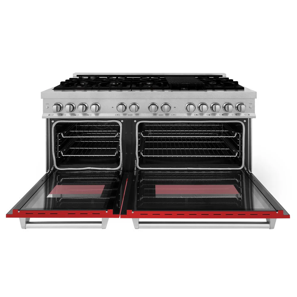 ZLINE 60 in. 7.4 cu. ft. Legacy Dual Fuel Range with 9 Burner Gas Cooktop and 2 Electric Convection Ovens in Satin Stainless Steel and Red Matte Doors (RAS-RM-60) - Image 6