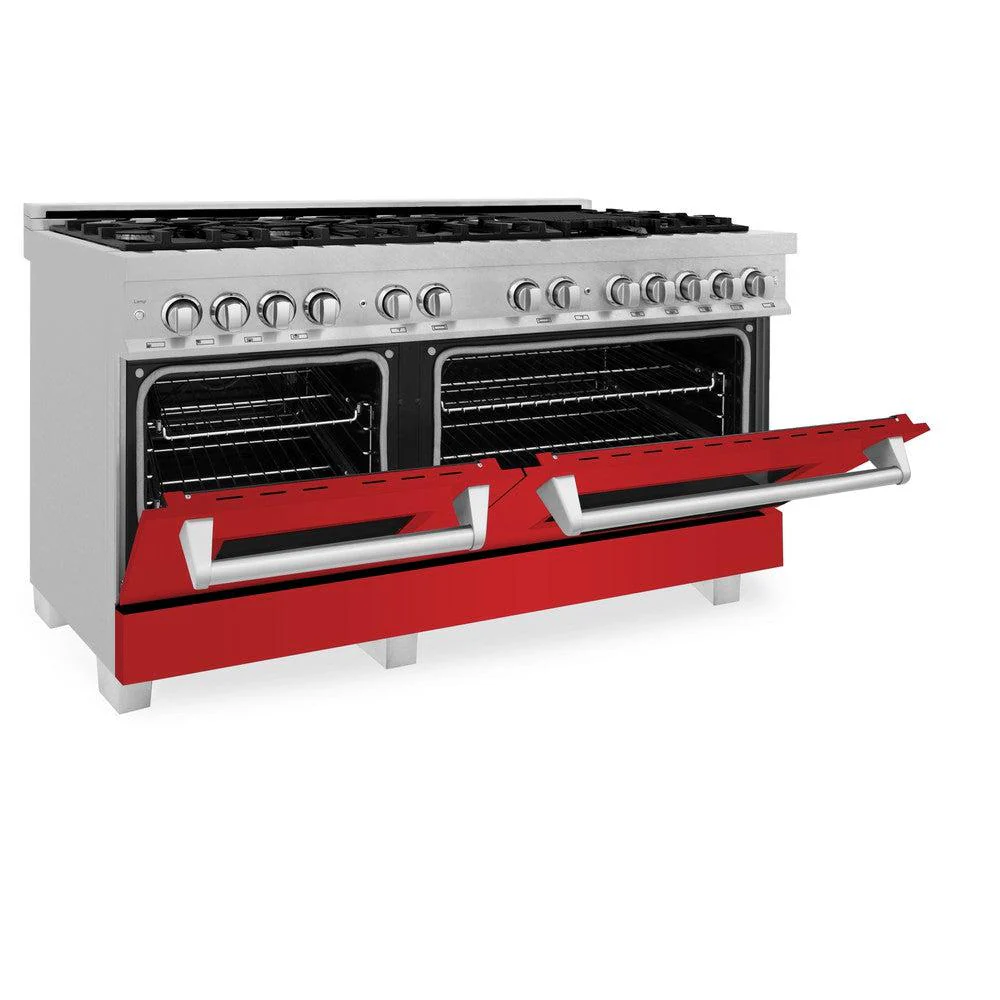 ZLINE 60 in. 7.4 cu. ft. Legacy Dual Fuel Range with 9 Burner Gas Cooktop and 2 Electric Convection Ovens in Satin Stainless Steel and Red Matte Doors (RAS-RM-60) - Image 8