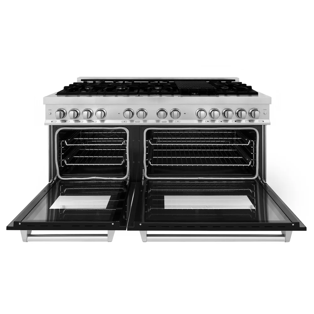 ZLINE 60 in. 7.4 cu. ft. Legacy Dual Fuel Range with 9 Burner Gas Cooktop and 2 Electric Convection Ovens in Stainless Steel and Black Matte Doors (RA-BLM-60) - Image 4
