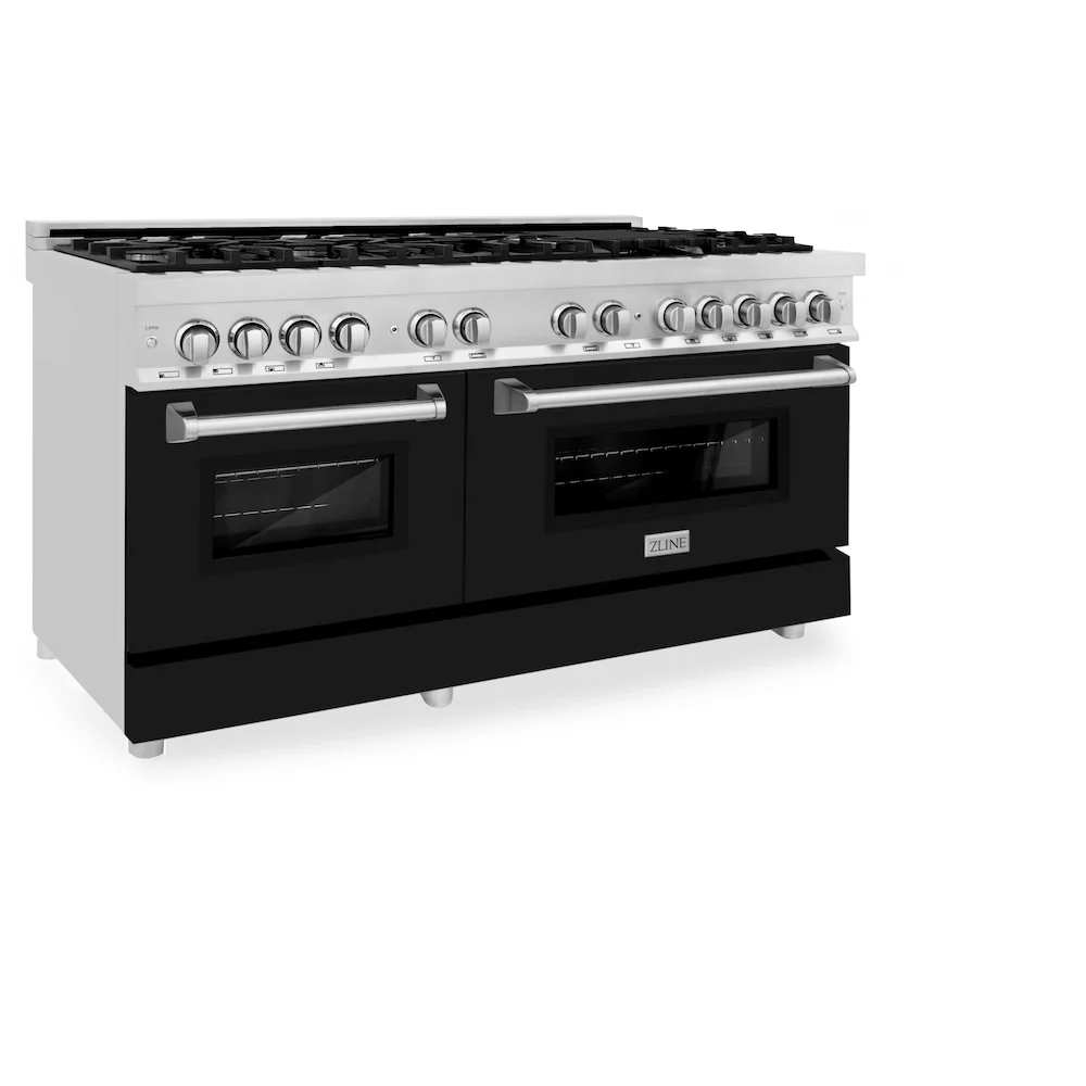 ZLINE 60 in. 7.4 cu. ft. Legacy Dual Fuel Range with 9 Burner Gas Cooktop and 2 Electric Convection Ovens in Stainless Steel and Black Matte Doors (RA-BLM-60) - Image 5