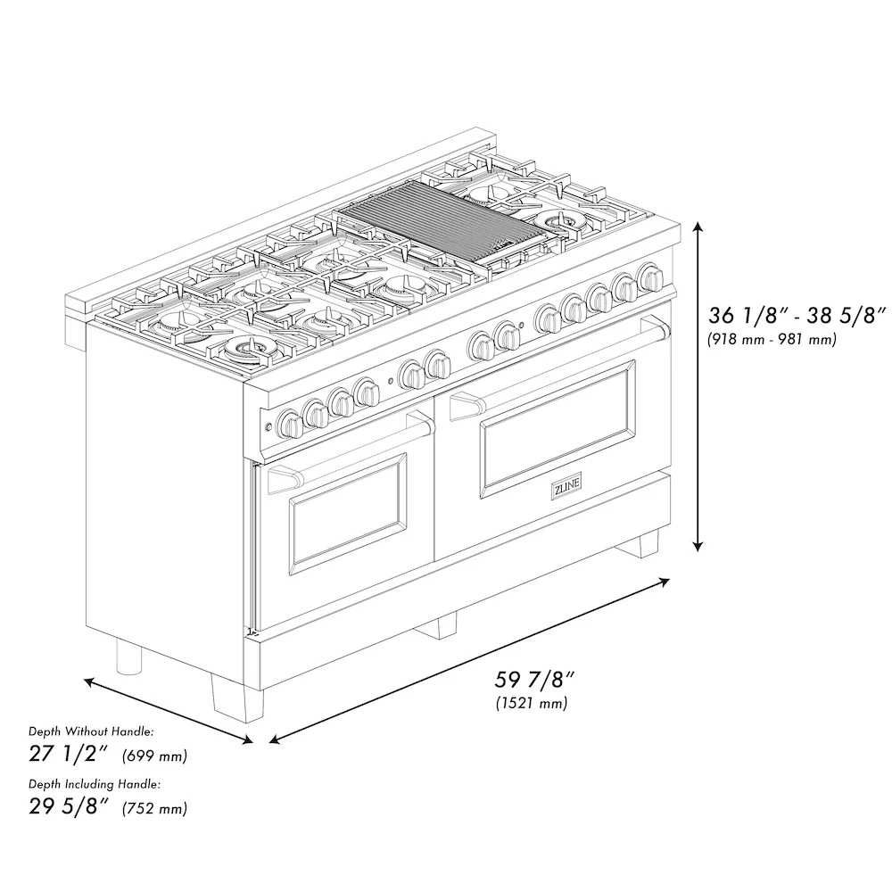 ZLINE 60 in. 7.4 cu. ft. Legacy Dual Fuel Range with 9 Burner Gas Cooktop and 2 Electric Convection Ovens in Stainless Steel (RA60) - Image 14