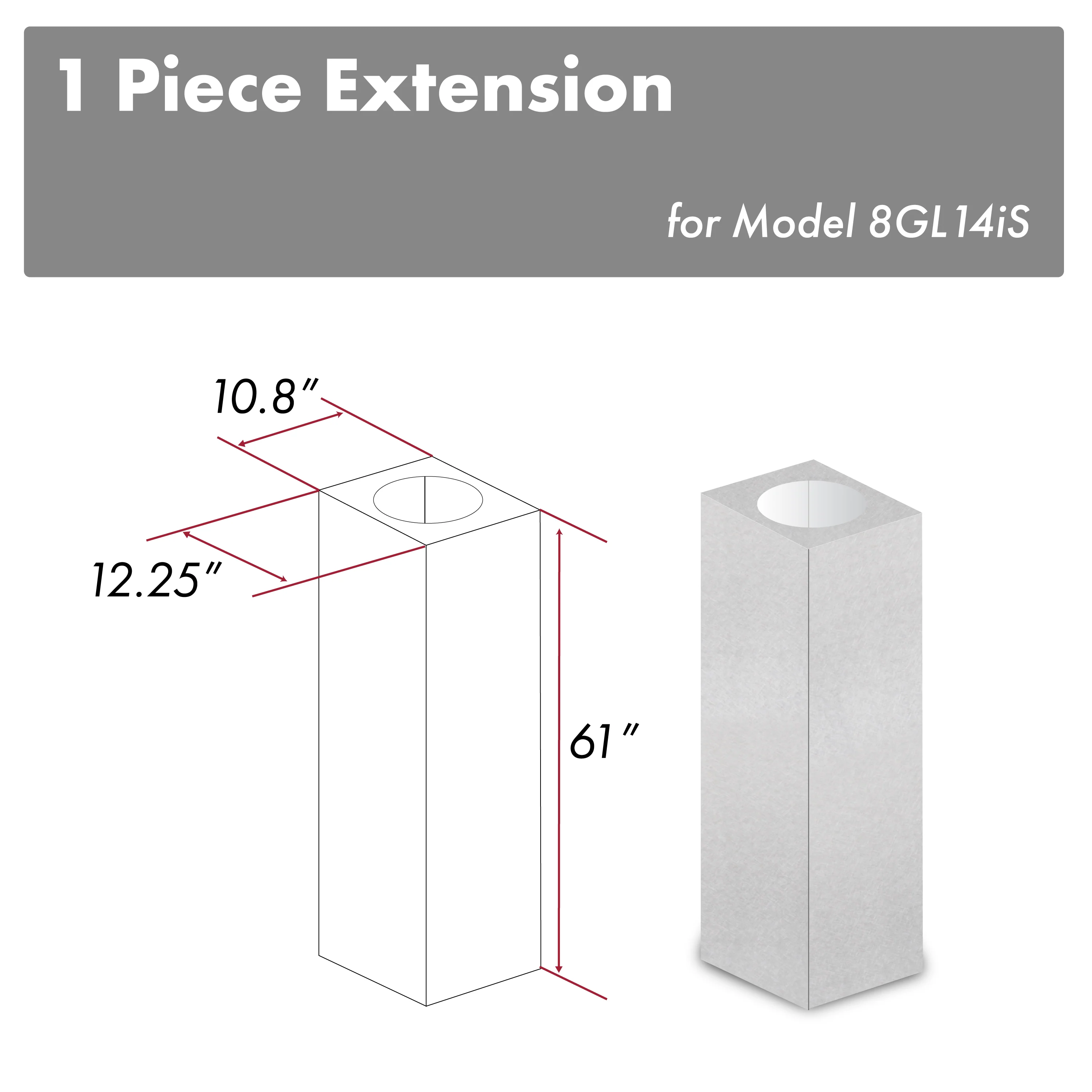 ZLINE 61 in. Satin Stainless Steel Chimney Extension for Ceilings up to 12.5 ft. (8GL14iS-E) - Image 2