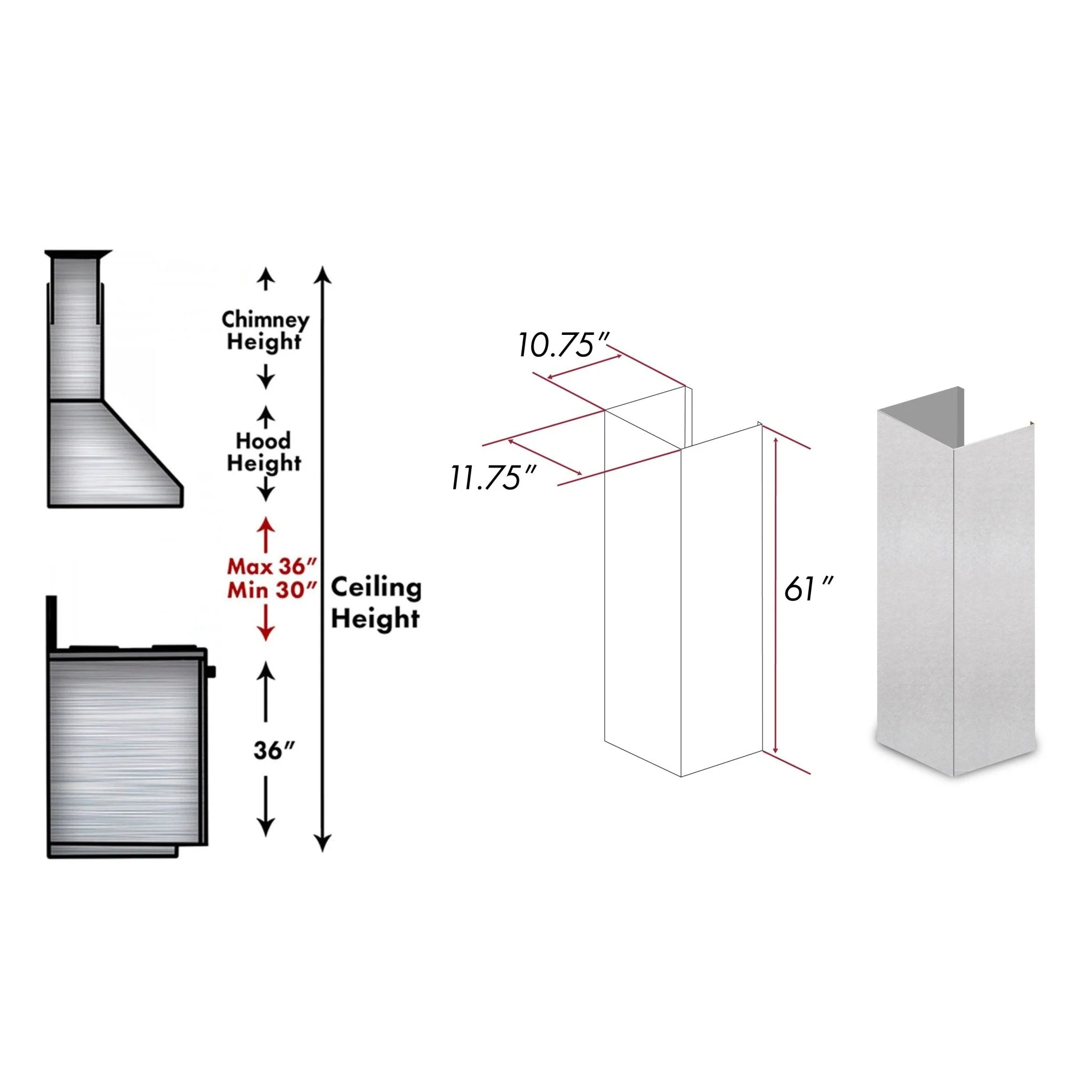 ZLINE 61 in. Satin Stainless Steel Chimney Extension for Ceilings up to 12.5 ft. (8KES-E) - Image 4