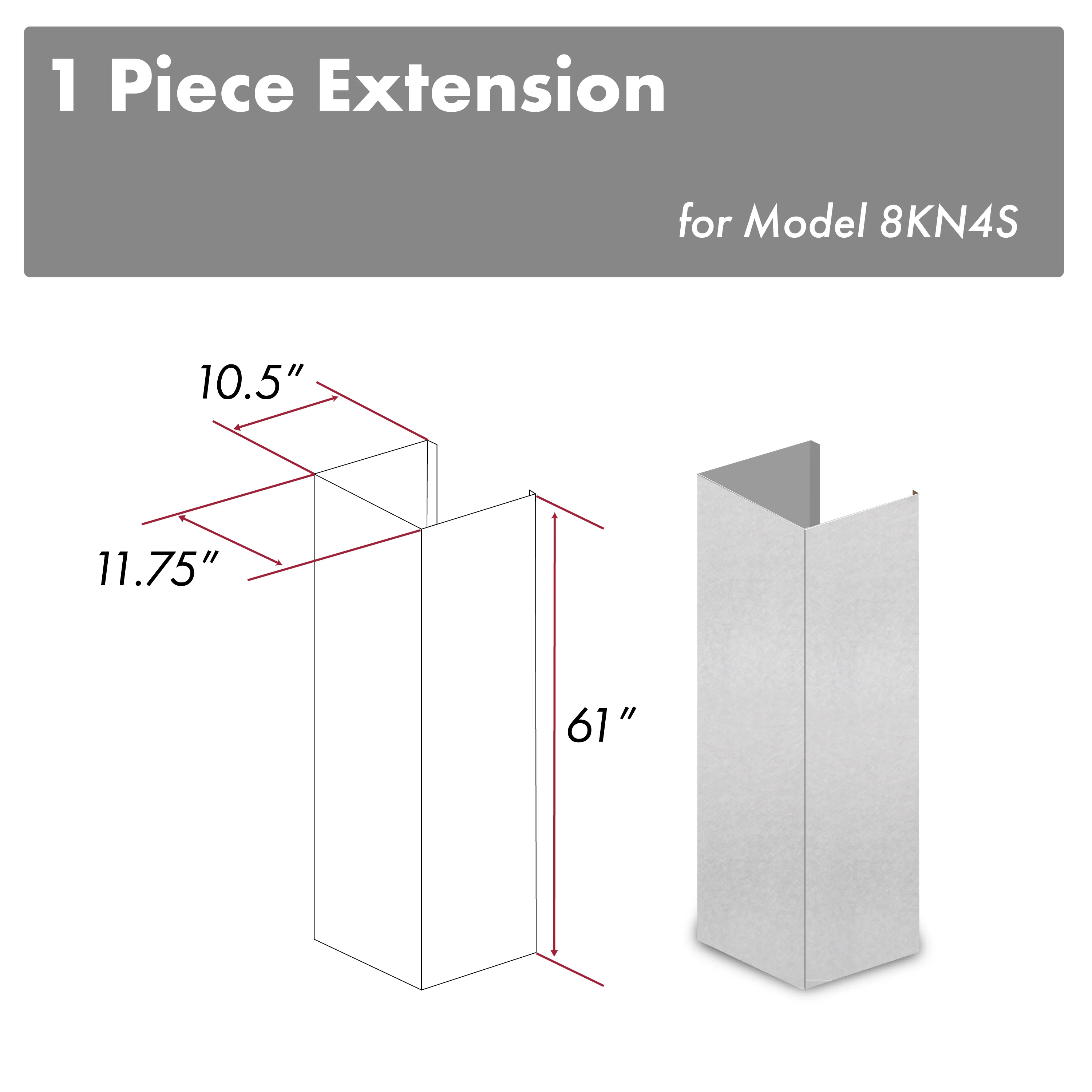 ZLINE 61 in. Satin Stainless Steel Chimney Extension for Ceilings up to 12.5 ft. (8KN4S-E) - Image 2