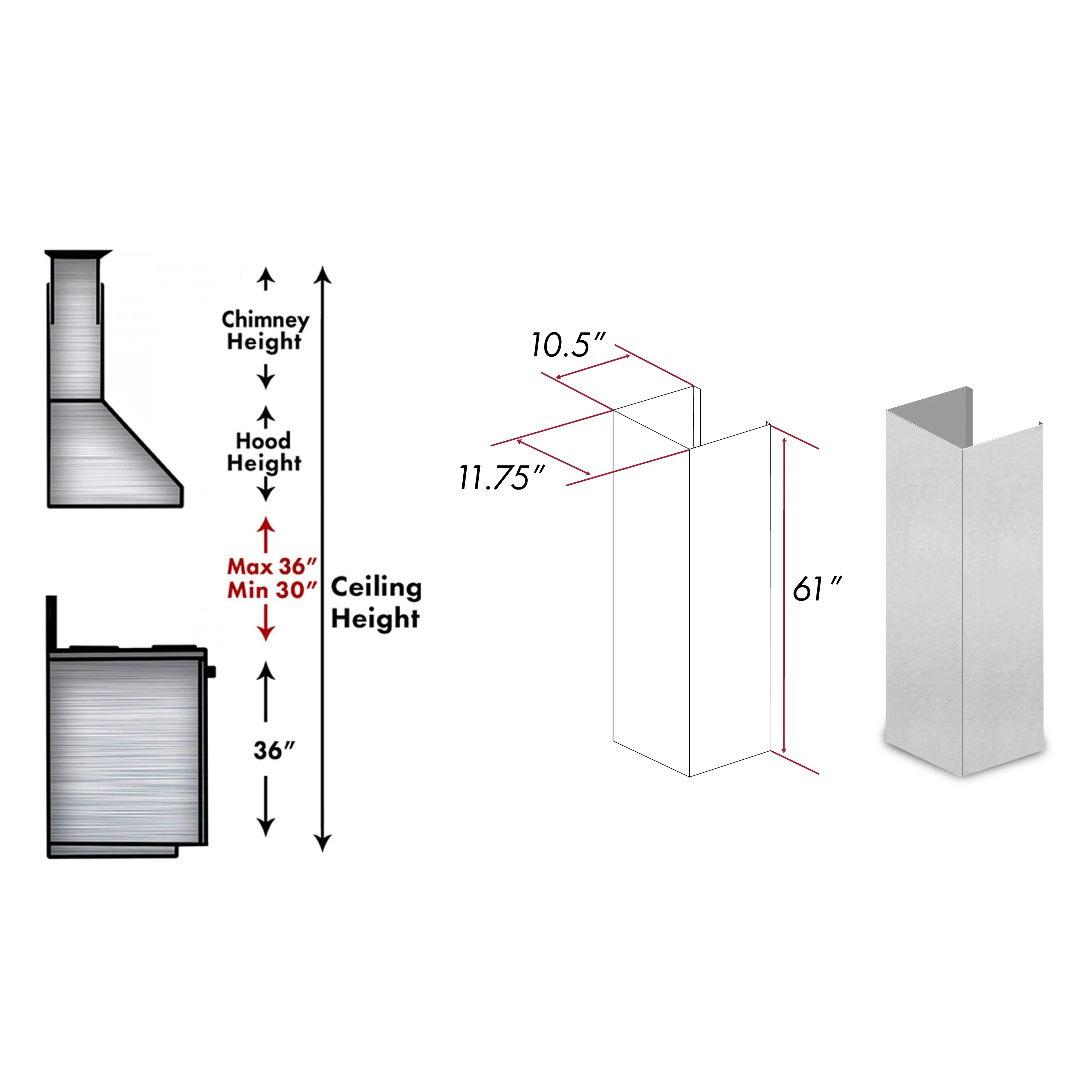 ZLINE 61 in. Satin Stainless Steel Chimney Extension for Ceilings up to 12.5 ft. (8KN4S-E) - Image 3