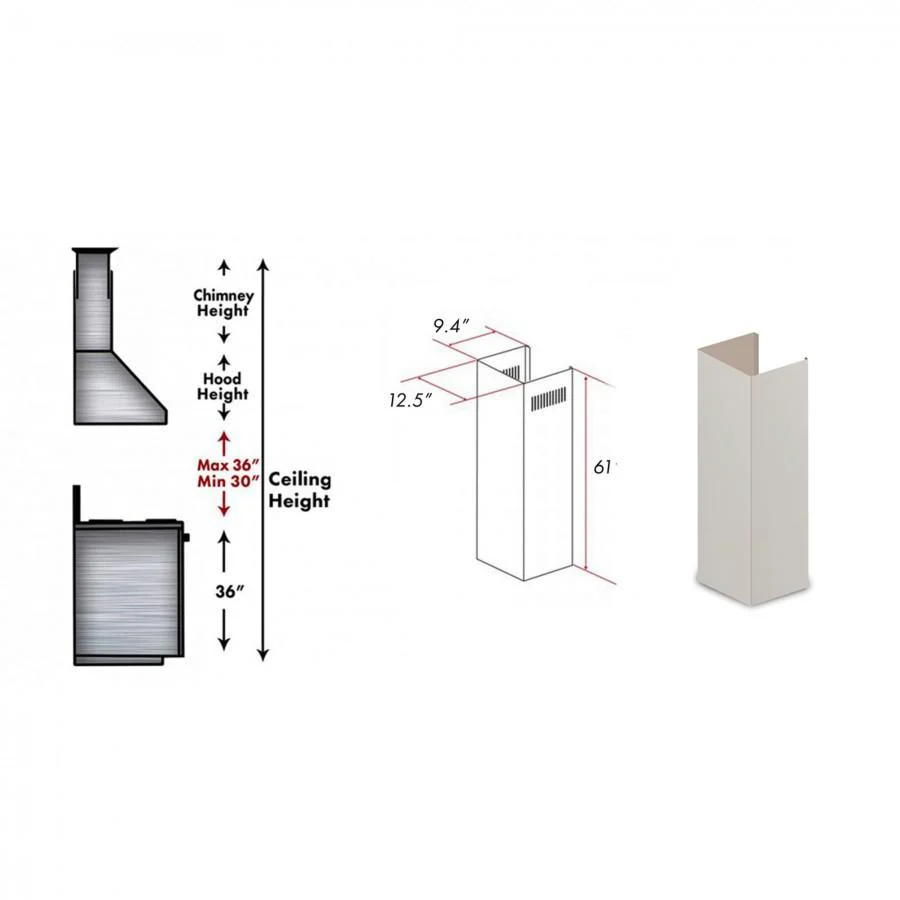 ZLINE 61 in. Wooden Chimney Extension for Ceilings up to 12.5 ft. (KBTT-E) - Image 2