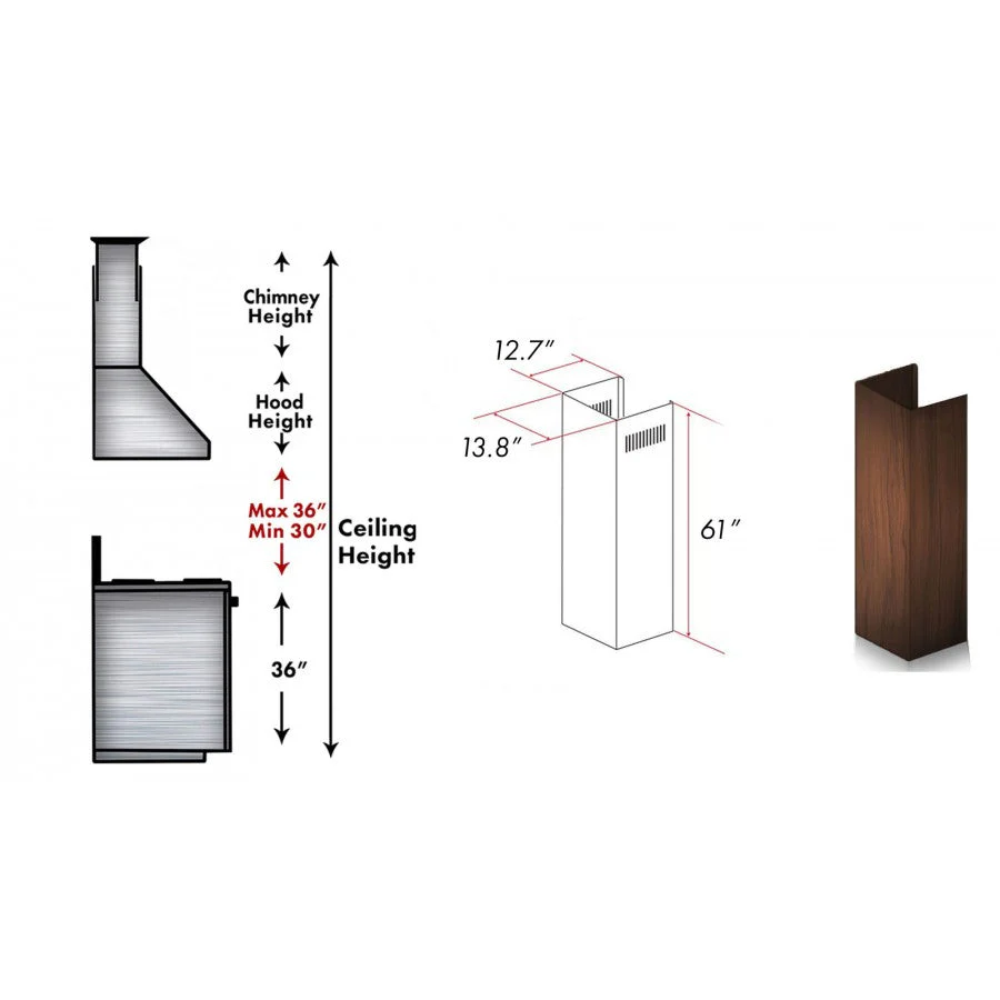 ZLINE 61 in. Wooden Chimney Extension for Ceilings up to 12.5 ft. (329AH-E) - Image 3
