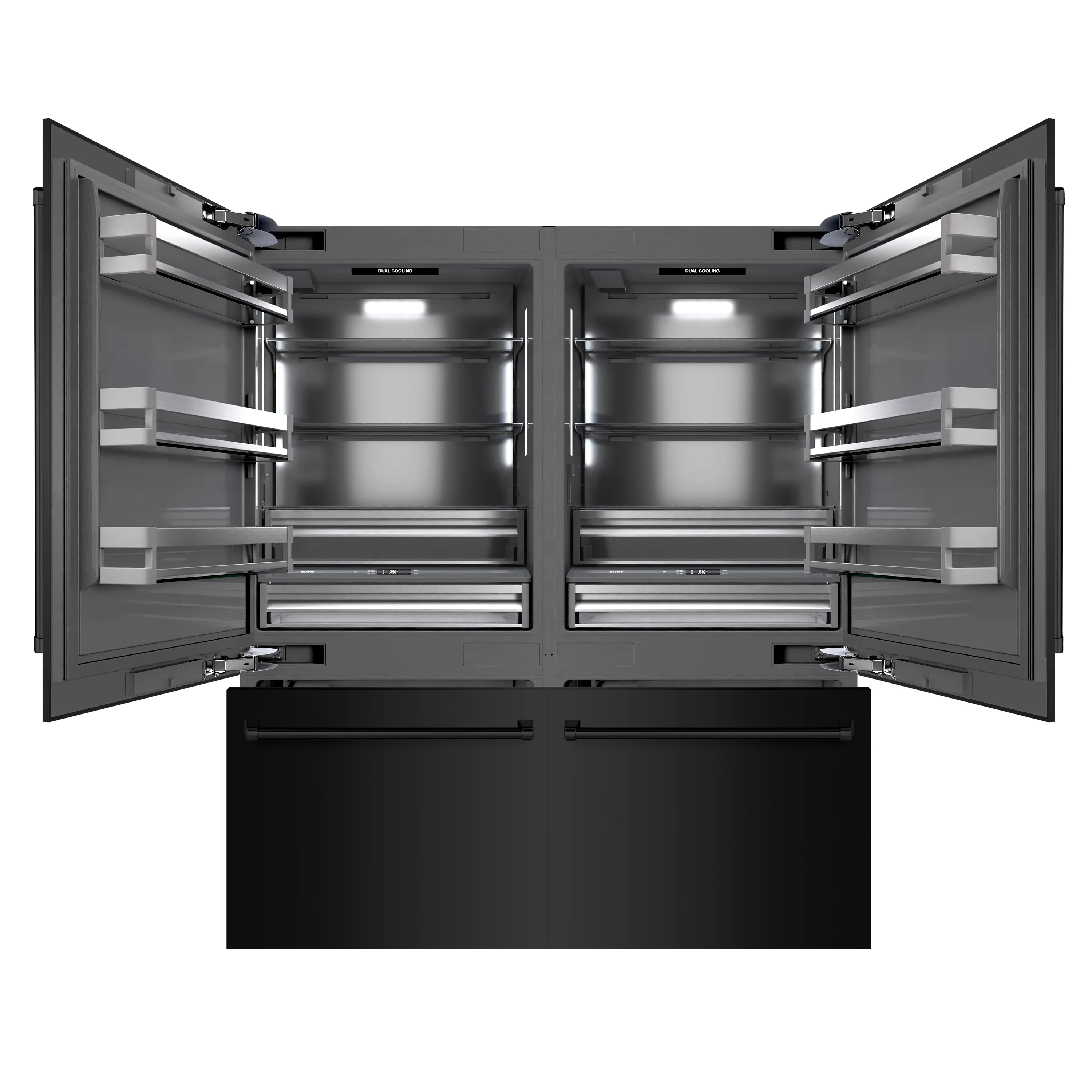 ZLINE 72 in. 39.6 cu. ft. French Door Built-In Bottom Freezer Refrigerator with Water Dispensers and Ice Makers in Black Stainless Steel with Graphite Gray Interior (GRBIT-BS-72)