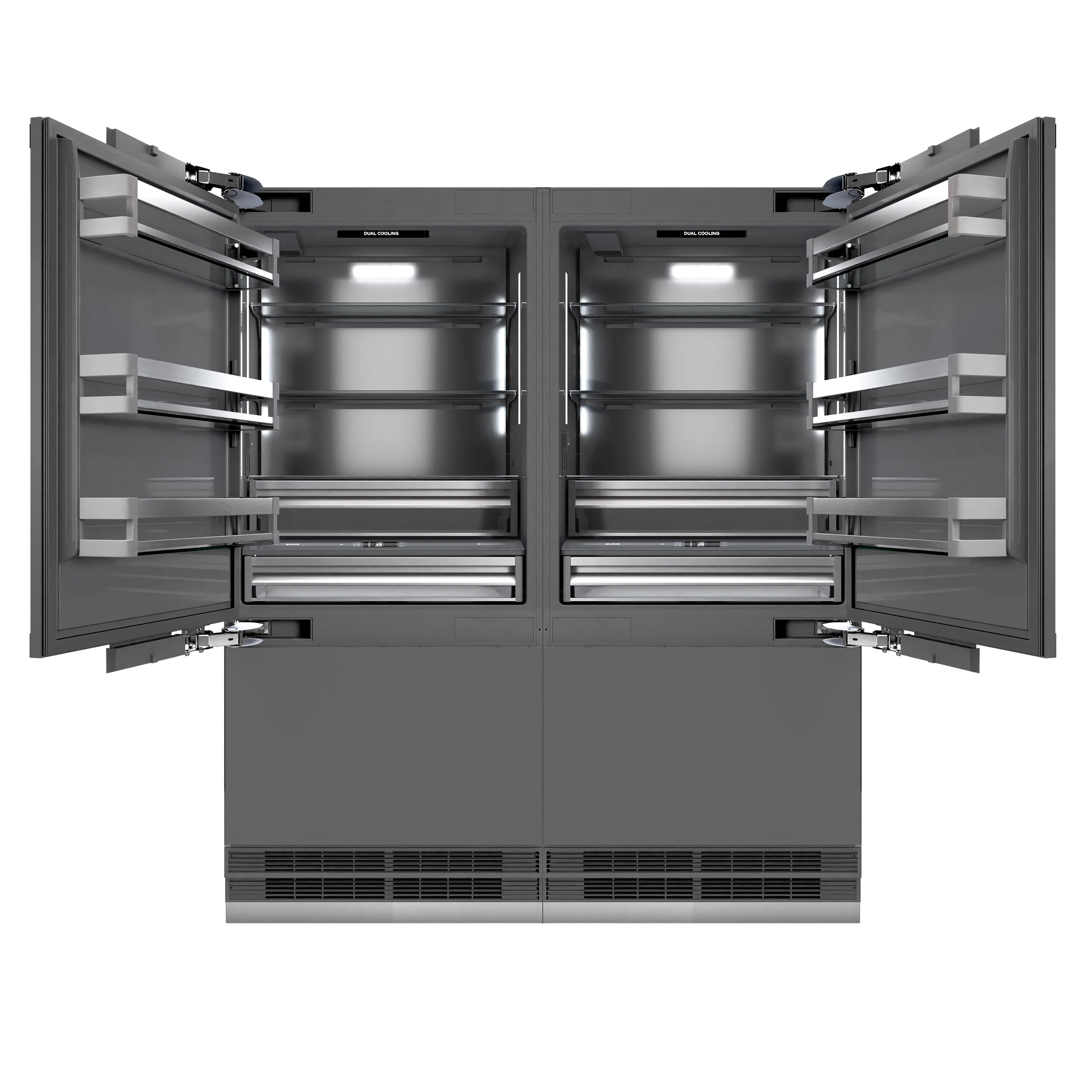 ZLINE 72 in. 39.6 cu. ft. Panel Ready French Door Built-In Bottom Freezer Refrigerator with Water Dispensers and Ice Makers with Graphite Gray Interior (GRBIT-72)