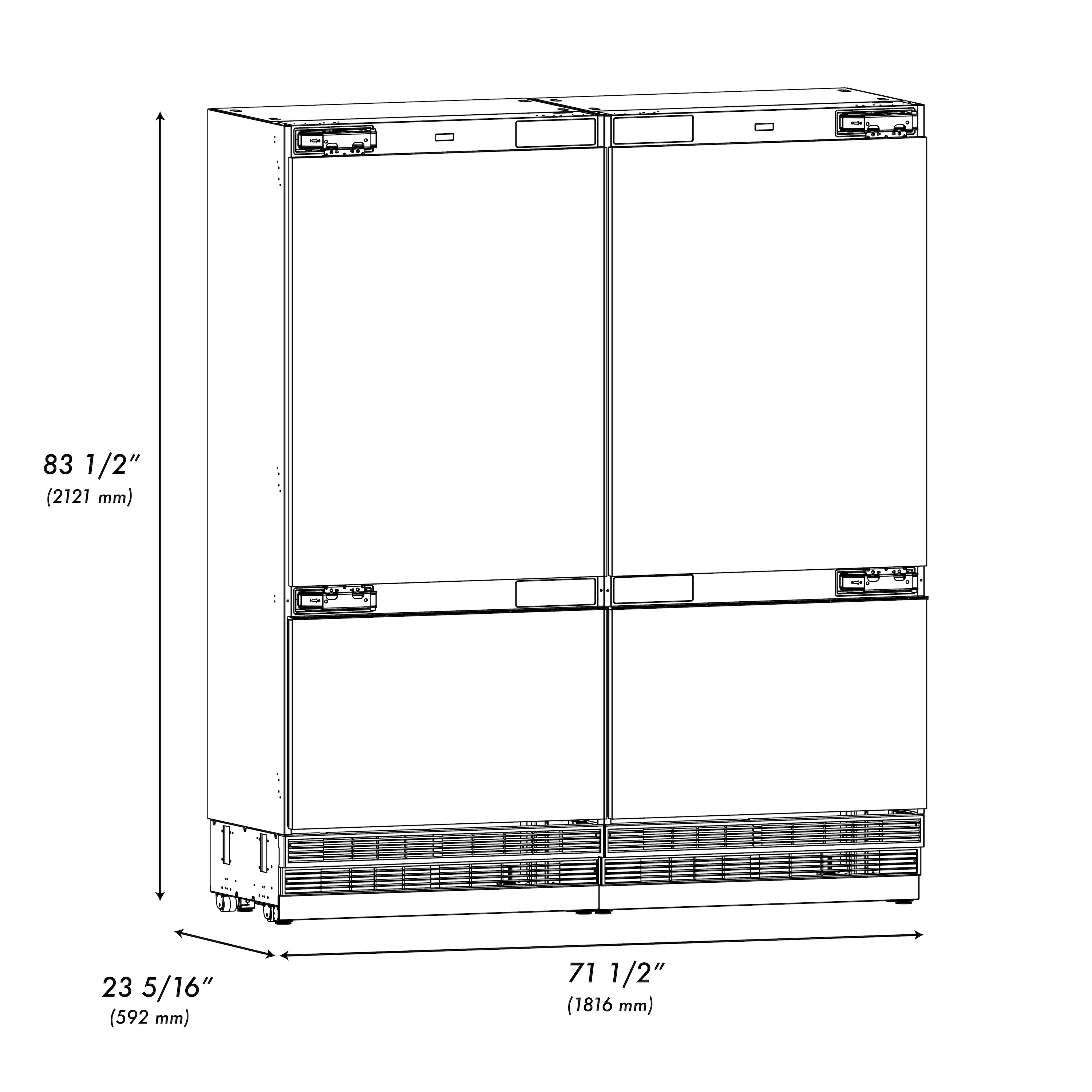 ZLINE 72 in. 39.6 cu. ft. Panel Ready French Door Built-In Bottom Freezer Refrigerator with Water Dispensers and Ice Makers with Graphite Gray Interior (GRBIT-72) - Image 13