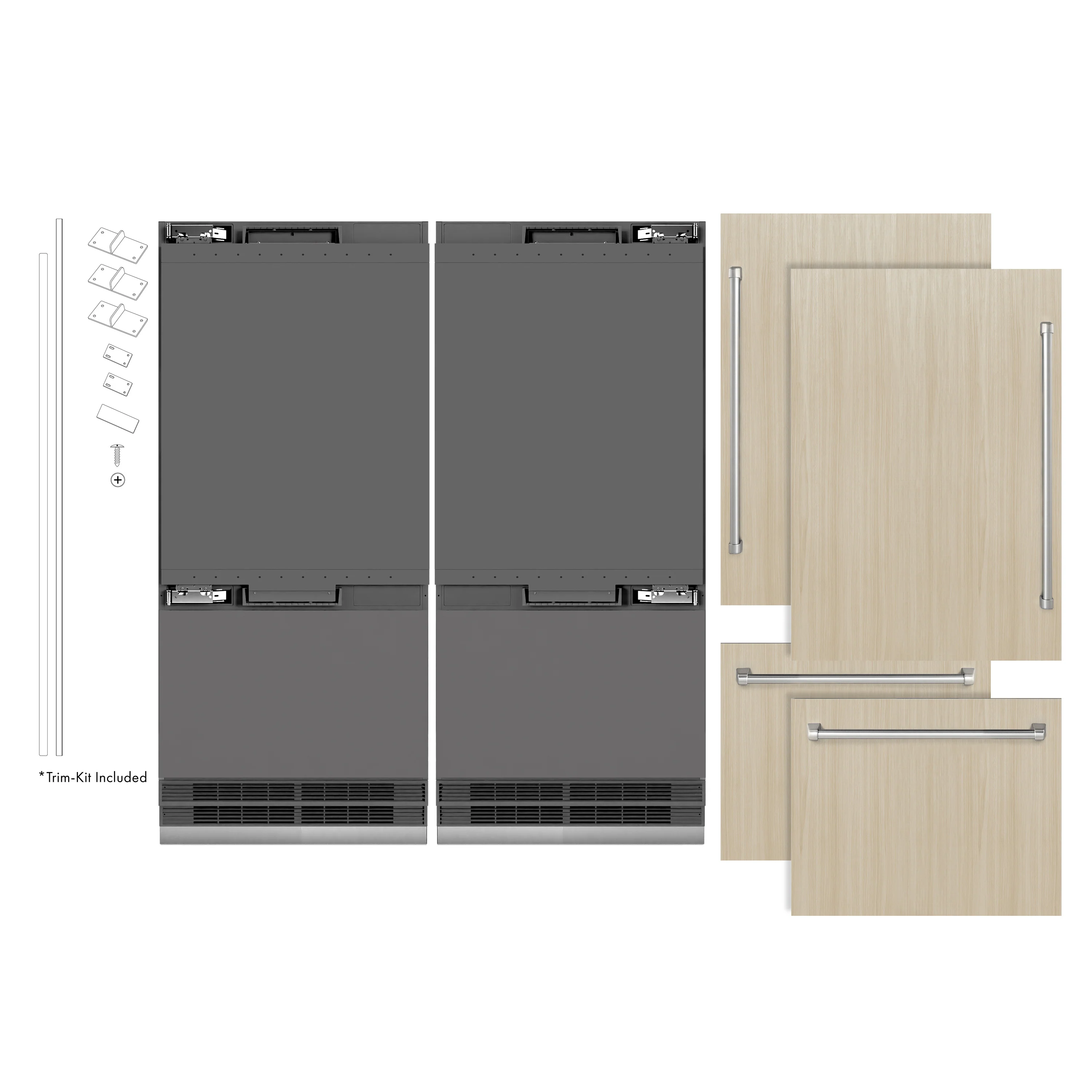 ZLINE 72 in. 39.6 cu. ft. Panel Ready French Door Built-In Bottom Freezer Refrigerator with Water Dispensers and Ice Makers with Graphite Gray Interior (GRBIT-72) - Image 6