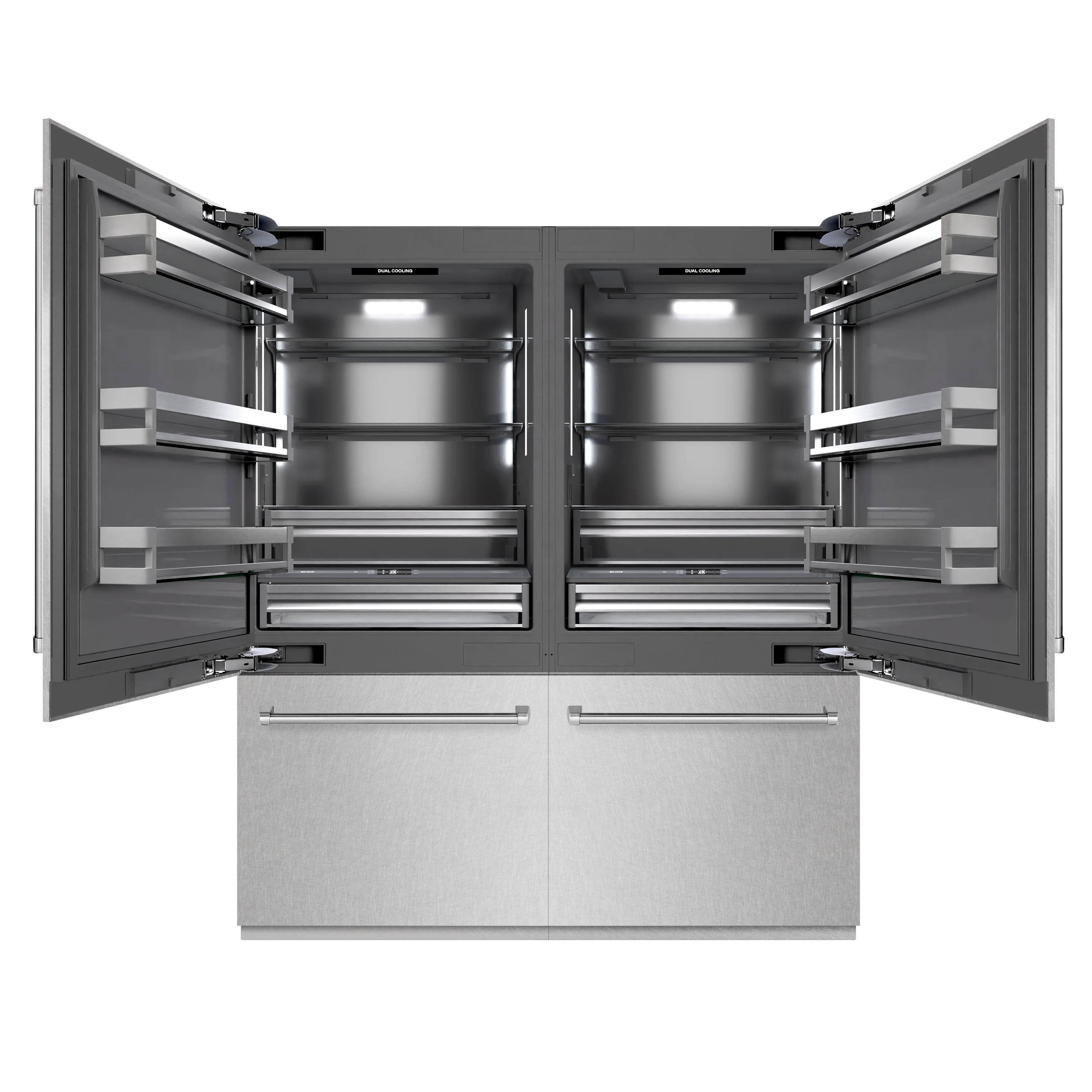 ZLINE 72 in. 39.6 cu. ft. French Door Built-In Bottom Freezer Refrigerator with Water Dispensers and Ice Makers in Satin Stainless Steel with Graphite Gray Interior (GRBIT-SN-72)