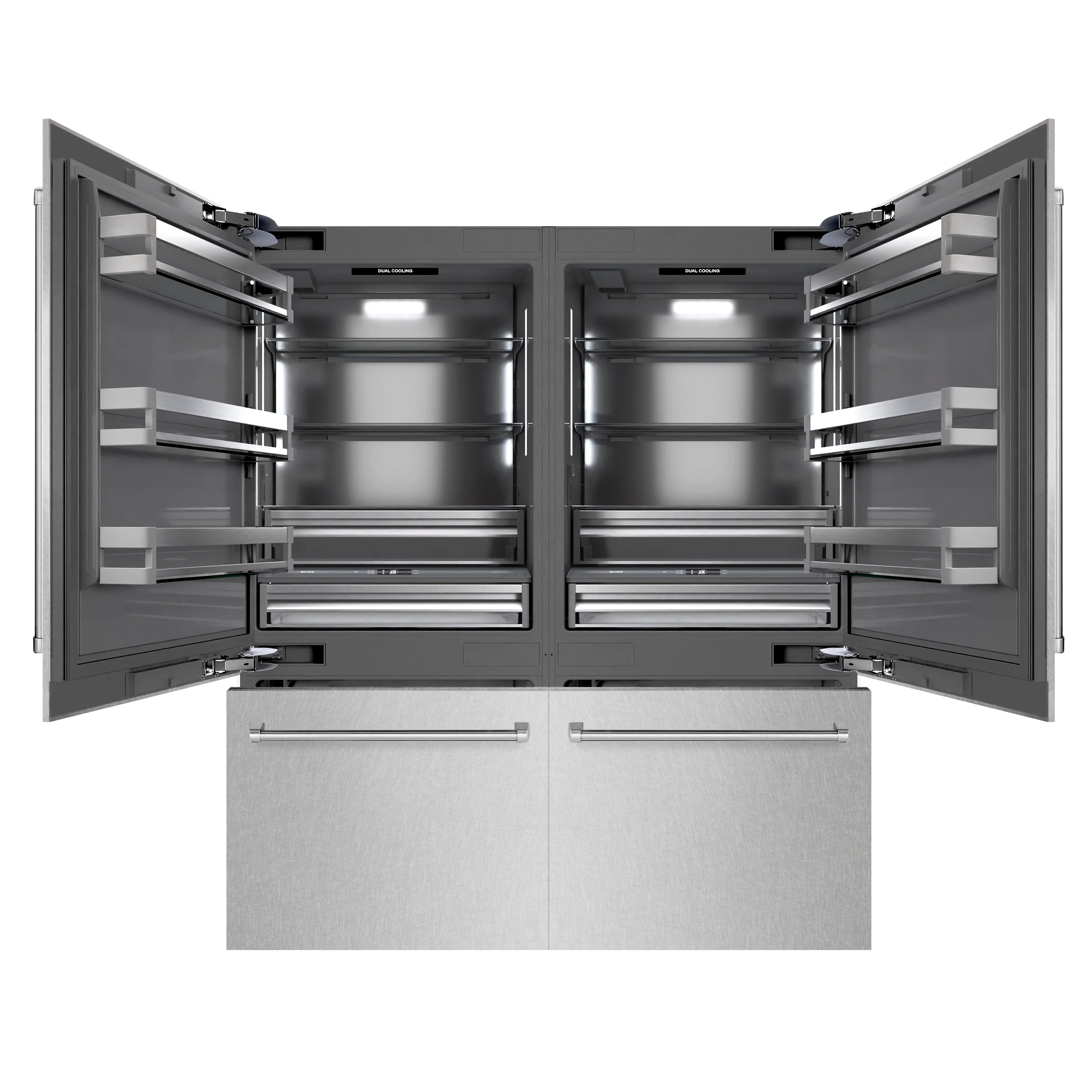 ZLINE 72 in. 39.6 cu. ft. French Door Built-In Bottom Freezer Refrigerator with Water Dispensers and Ice Makers in Satin Stainless Steel with Graphite Gray Interior (GRBIT-SN-72) - Image 3
