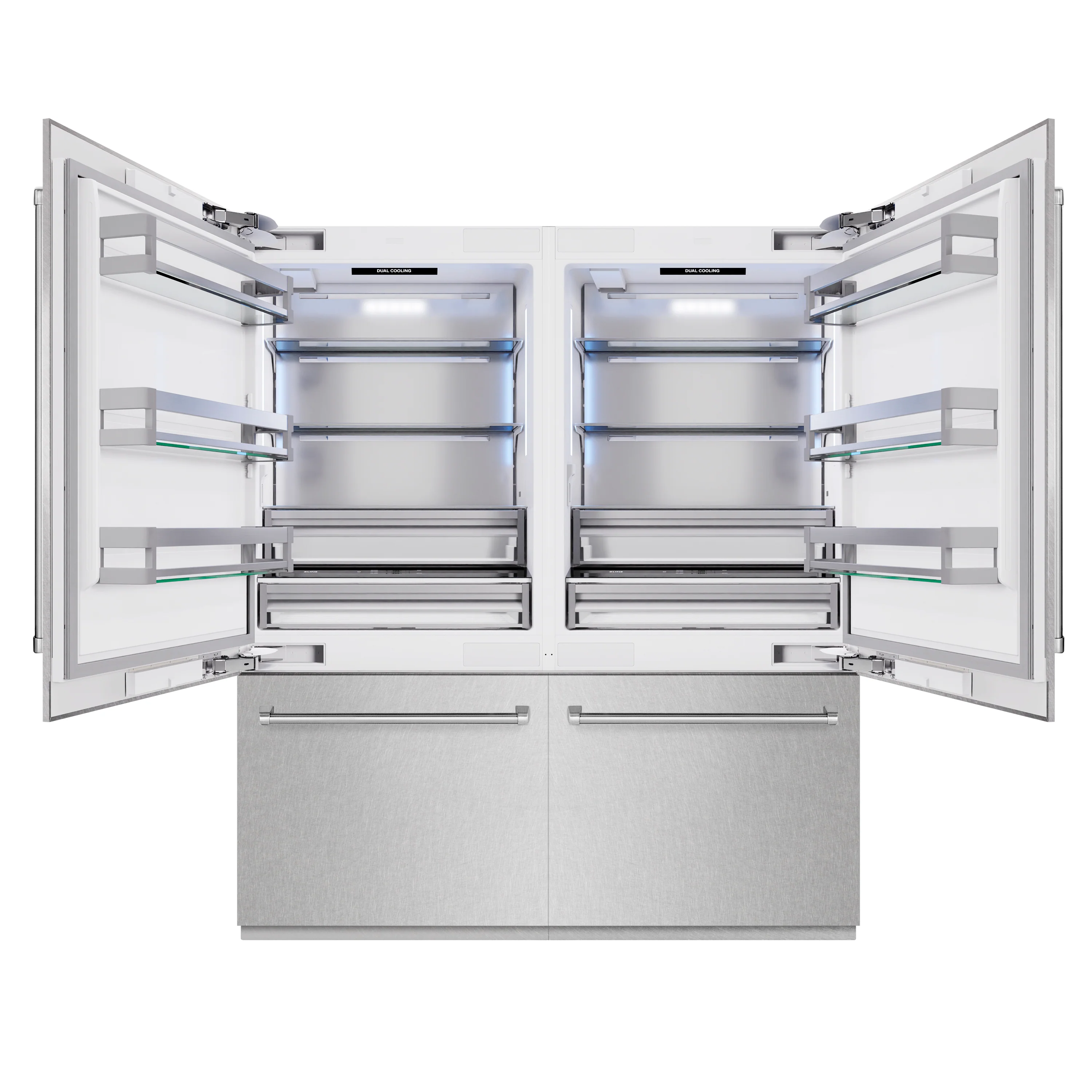 ZLINE 72 in. 39.6 cu. ft. French Door Built-In Bottom Freezer Refrigerator with Water Dispensers and Ice Makers in Satin Stainless Steel (RBIT-SN-72)