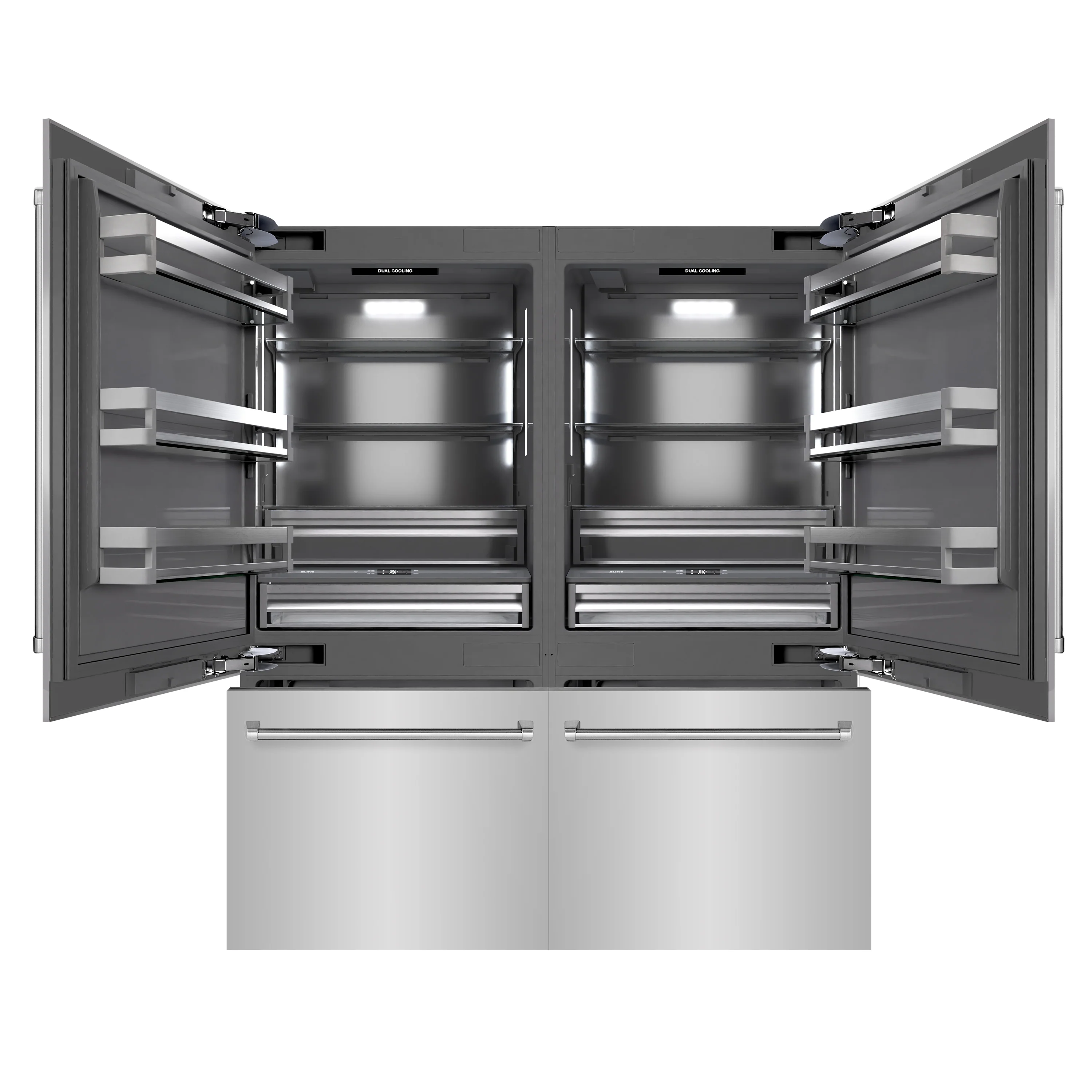 ZLINE 72 in. 39.6 cu. ft. French Door Built-In Bottom Freezer Refrigerator with Water Dispensers and Ice Makers in Stainless Steel with Graphite Gray Interior (GRBIT-304-72)