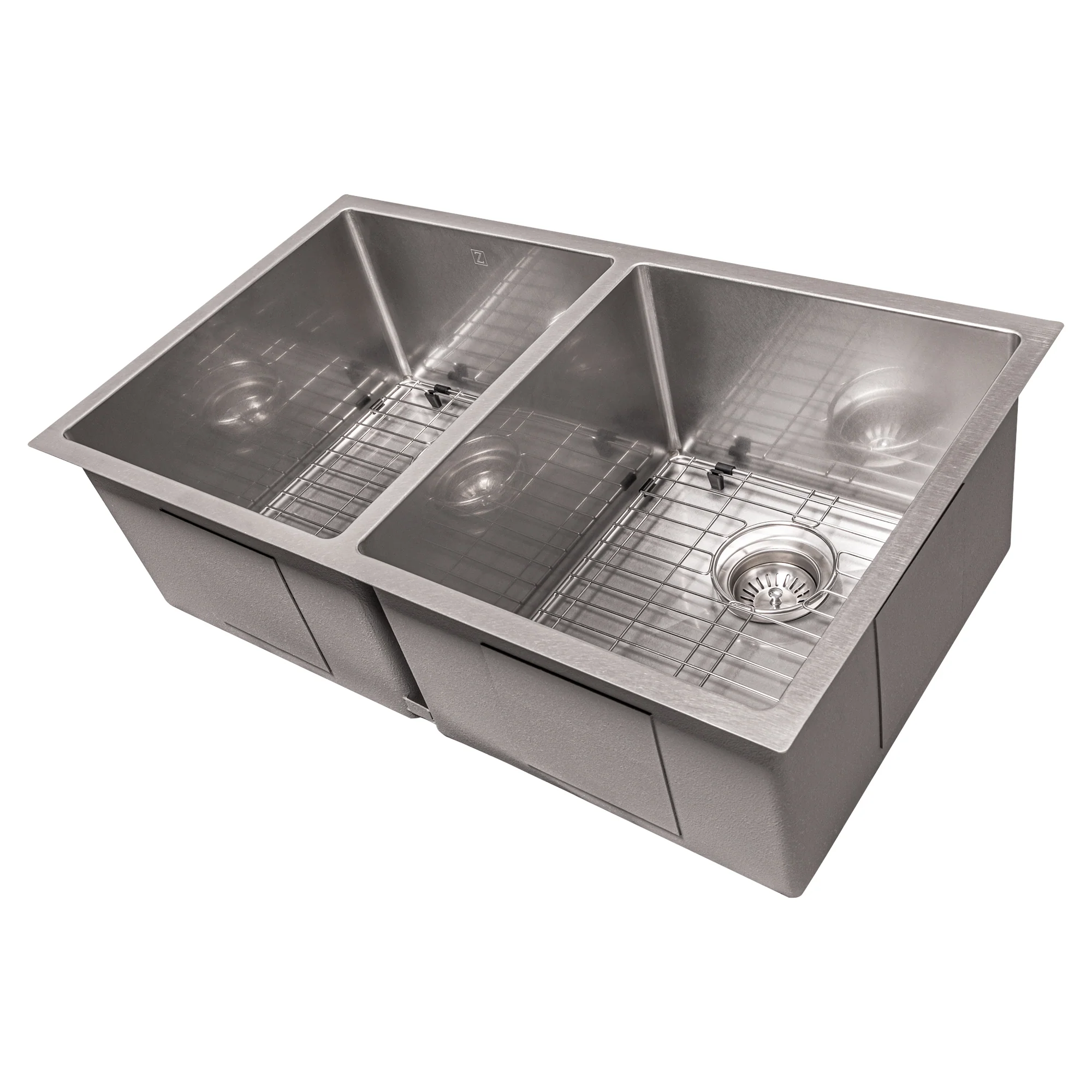 ZLINE 33 in. Anton Undermount Double Bowl Satin Stainless Steel Kitchen Sink with Bottom Grid (SR50D-33S) - Image 10