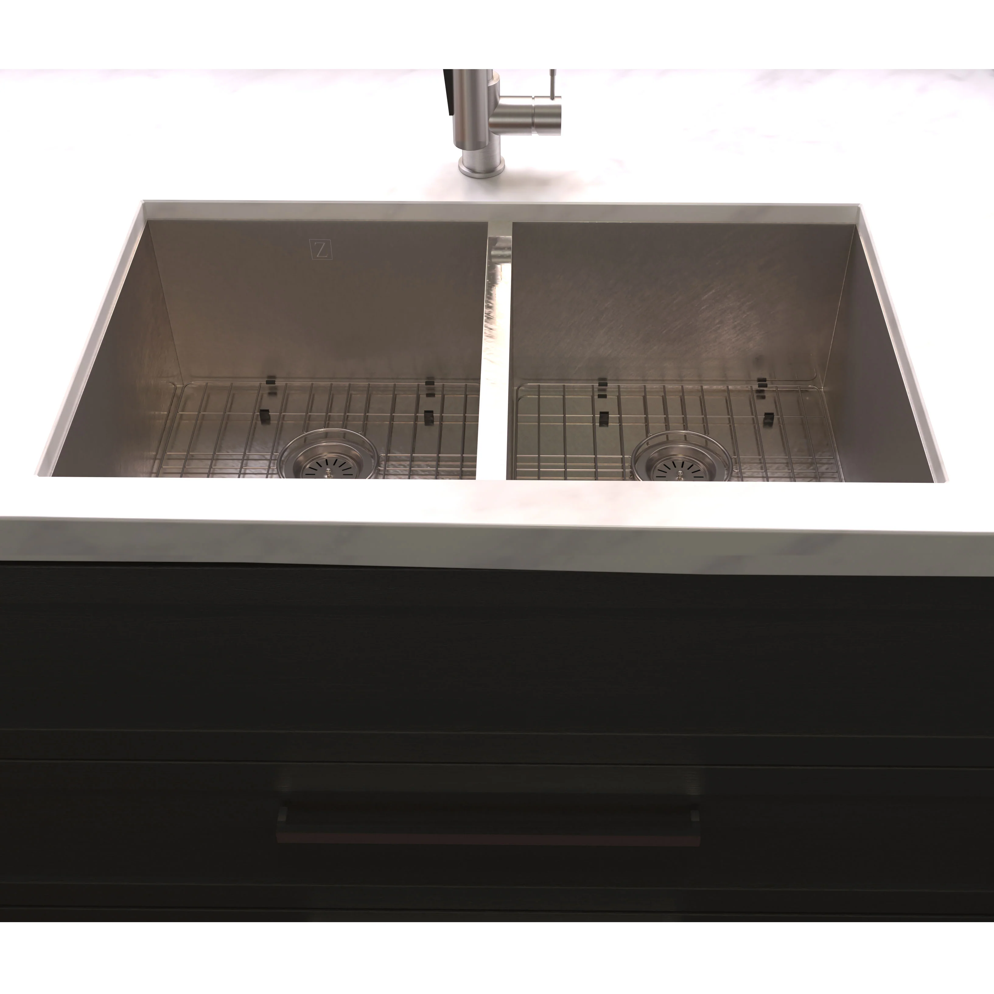 ZLINE 33 in. Anton Undermount Double Bowl Satin Stainless Steel Kitchen Sink with Bottom Grid (SR50D-33S) - Image 11